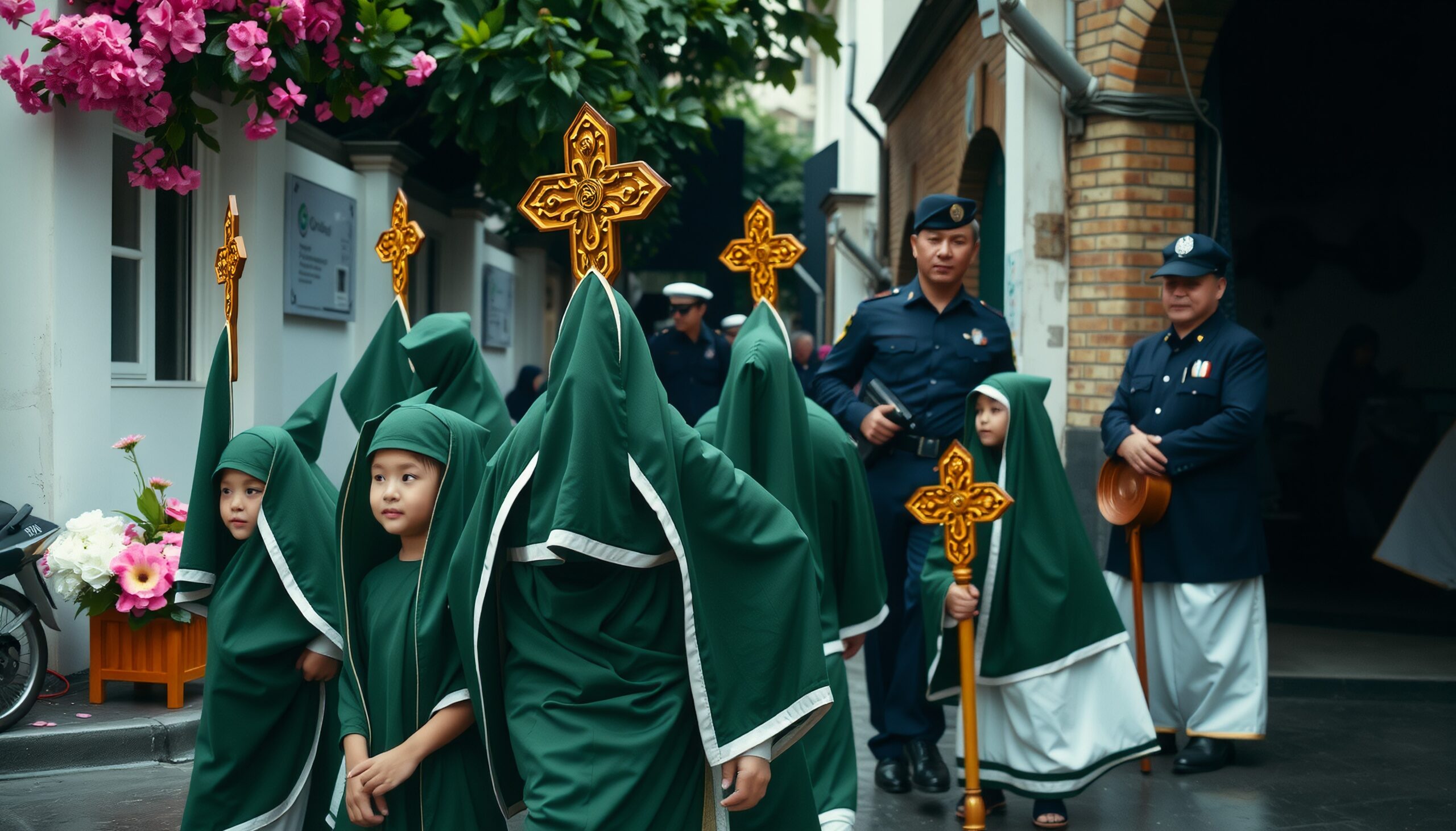 Children in Green Religious Procession