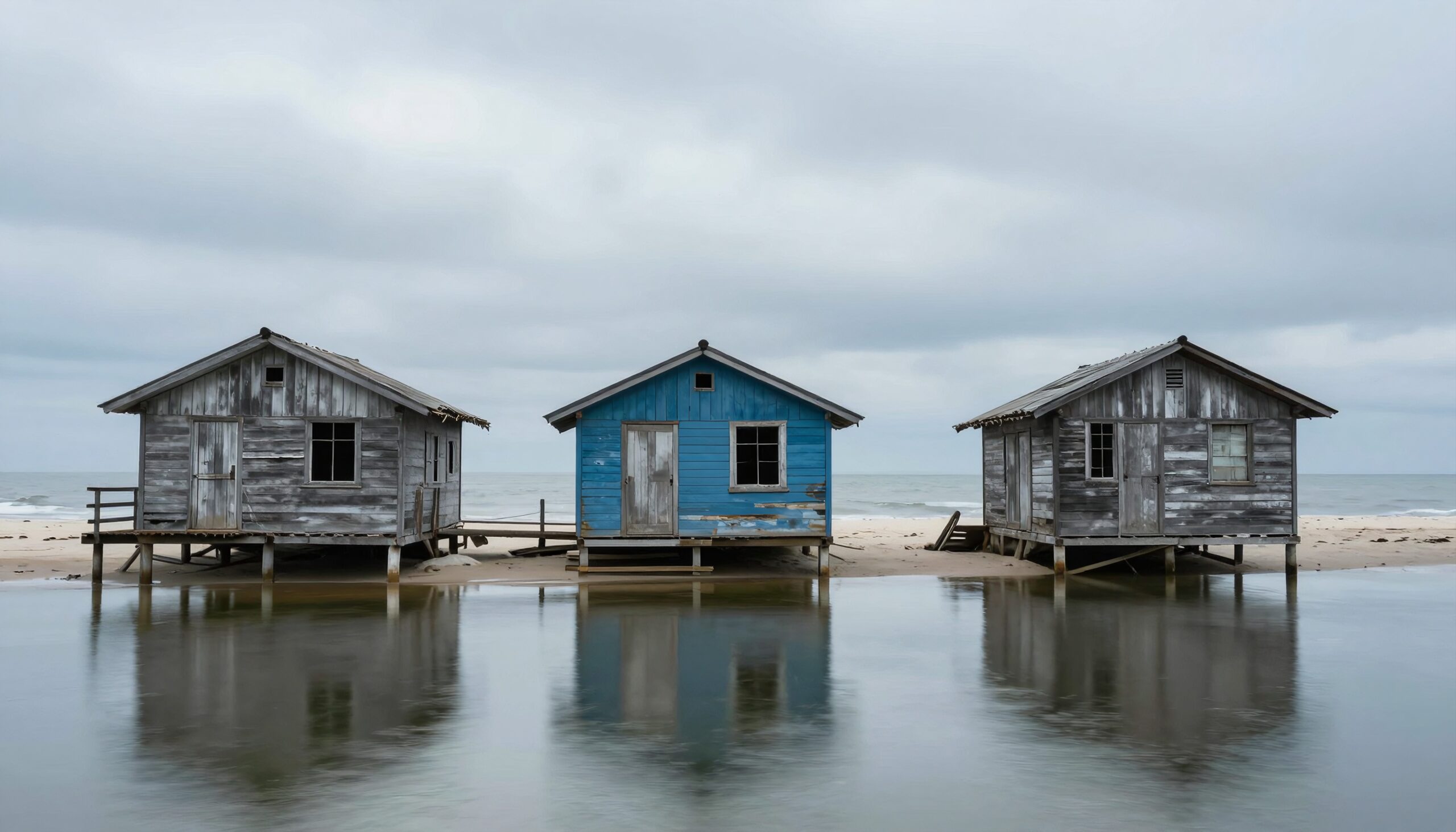 Rustic Beachfront Huts Reflections