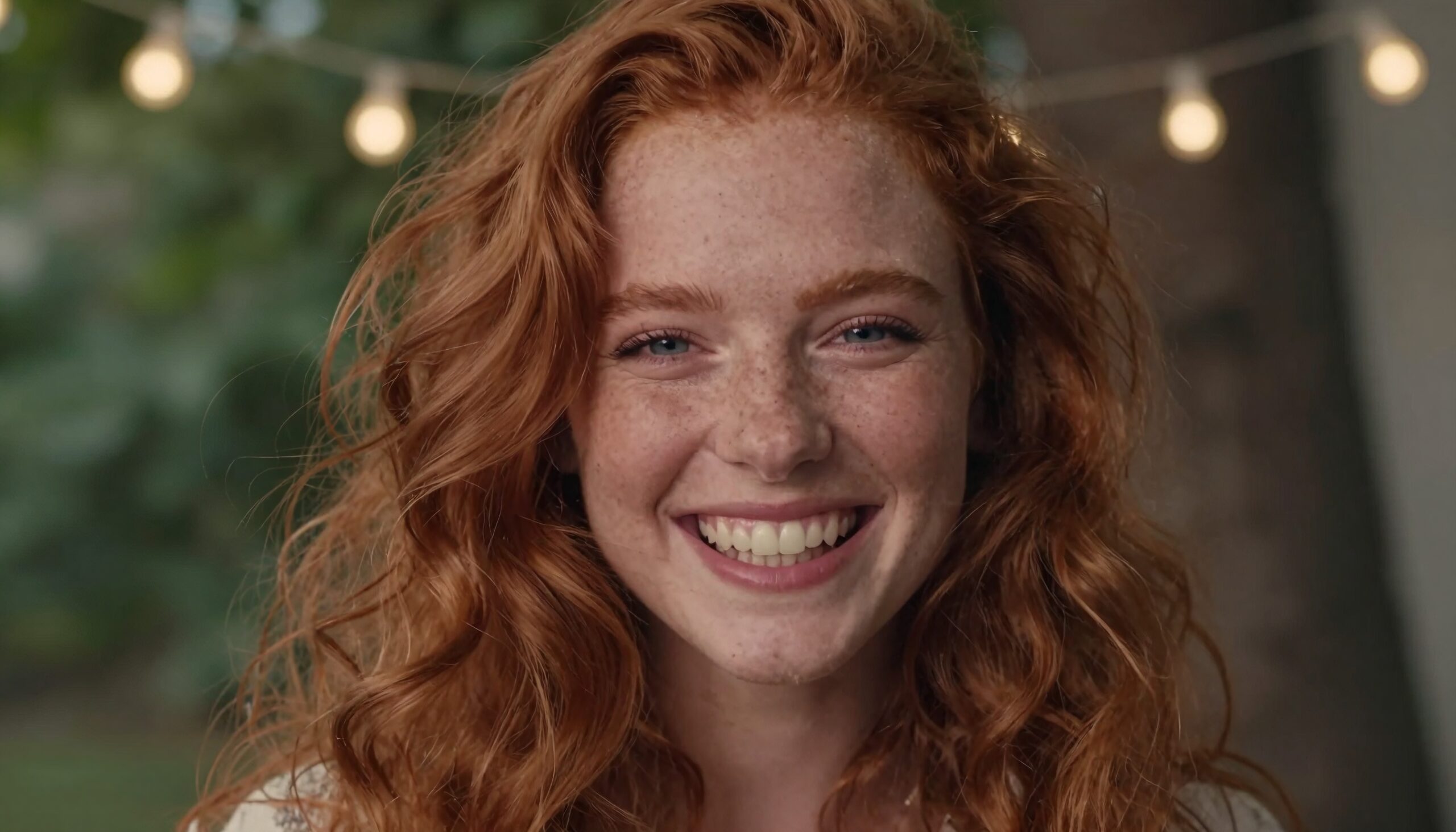 Vibrant Smile Amidst Glowing Lights