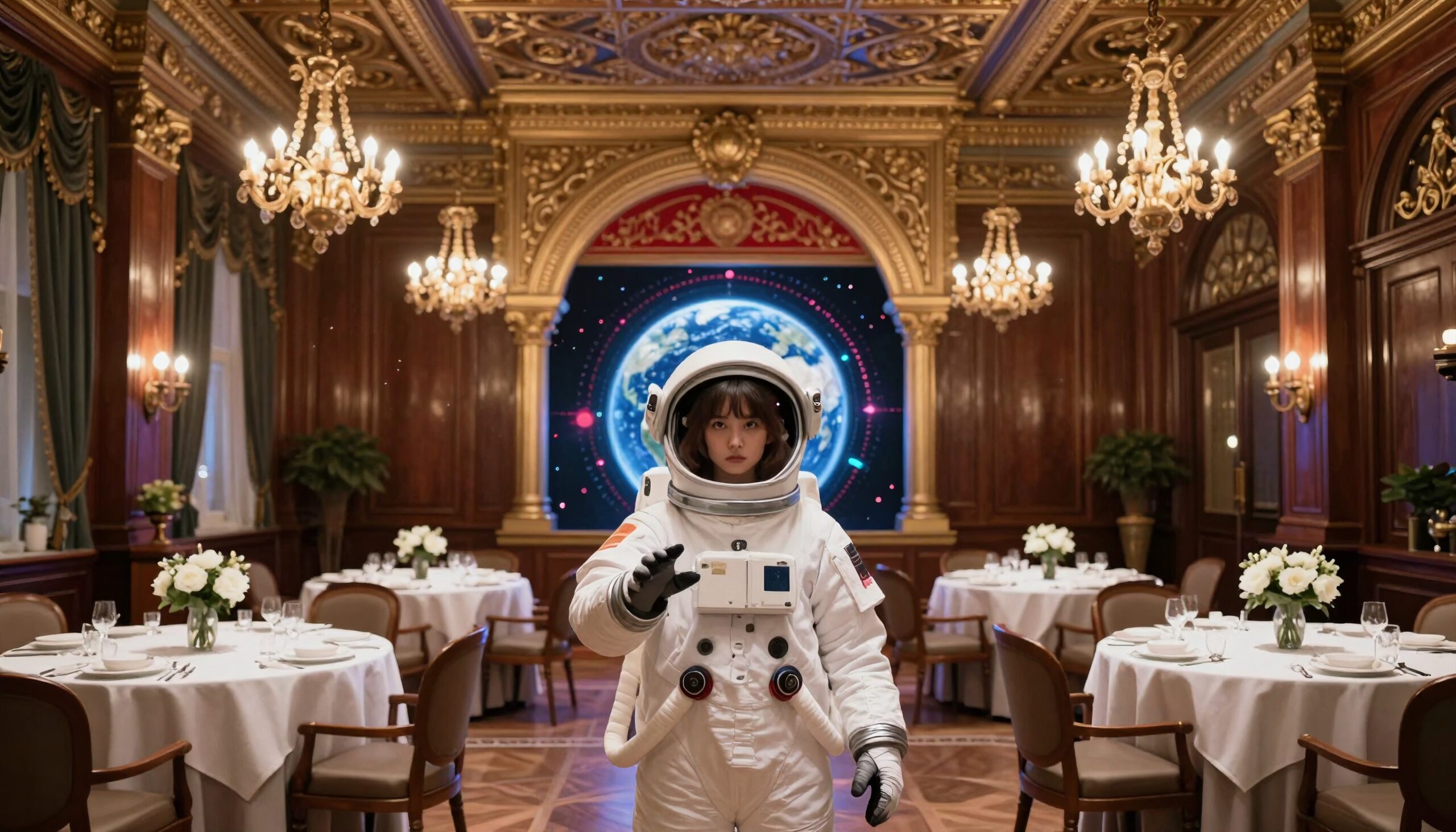Astronaut in an Elegant Hall