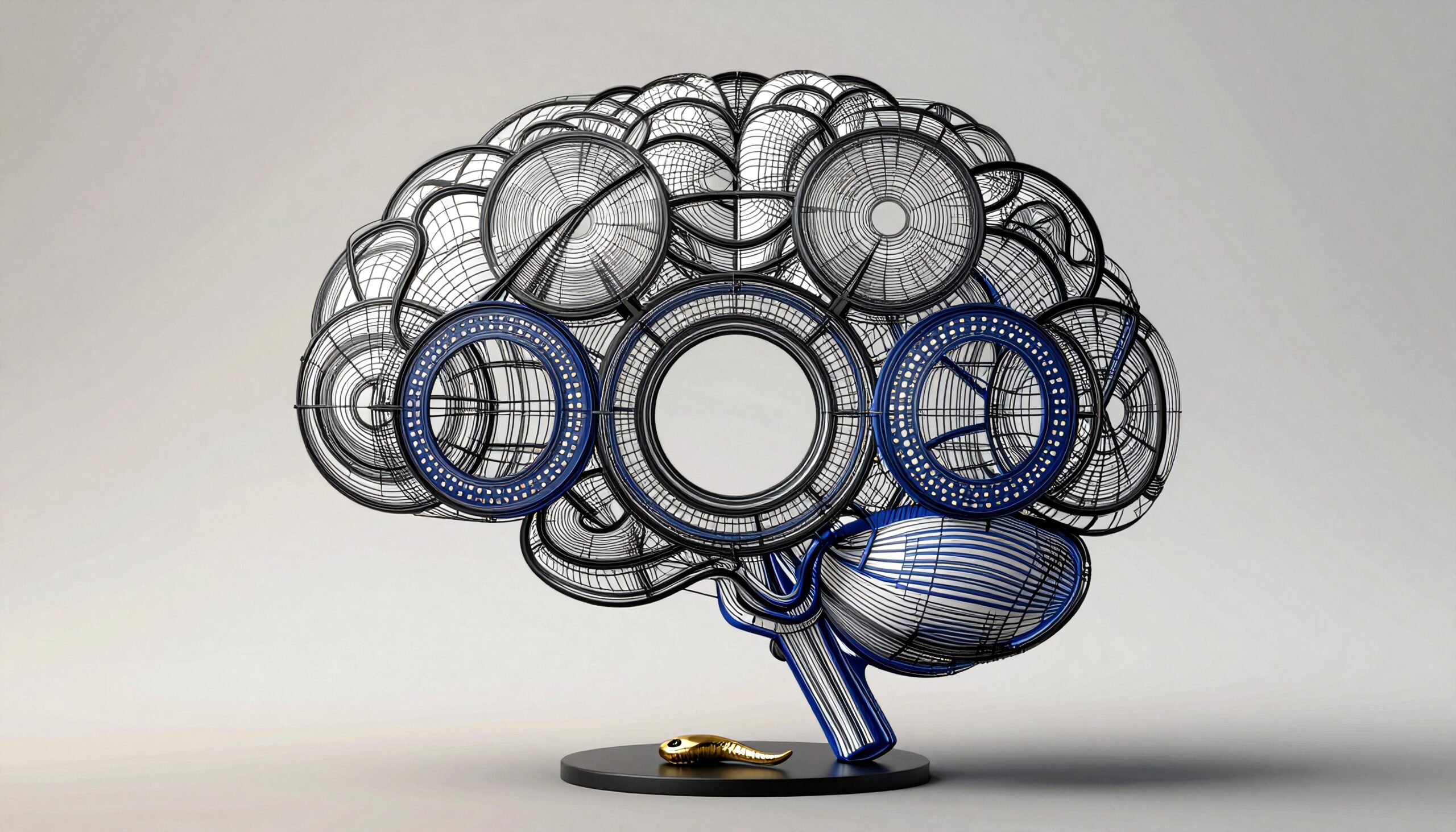 Sculptural Brain with Golden Sperm