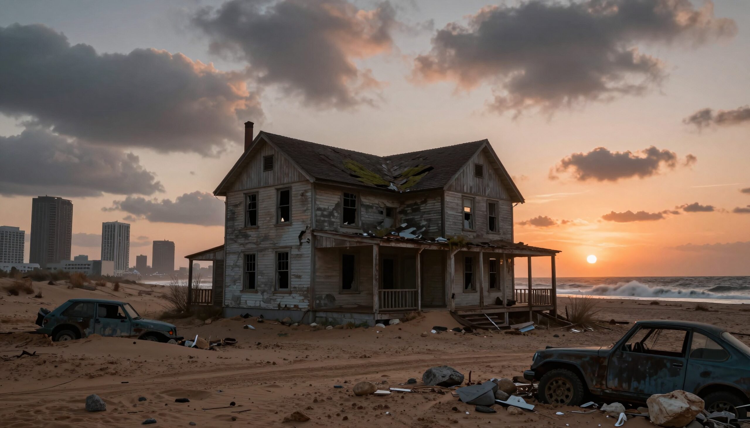 Sunset Over Abandoned Beach House