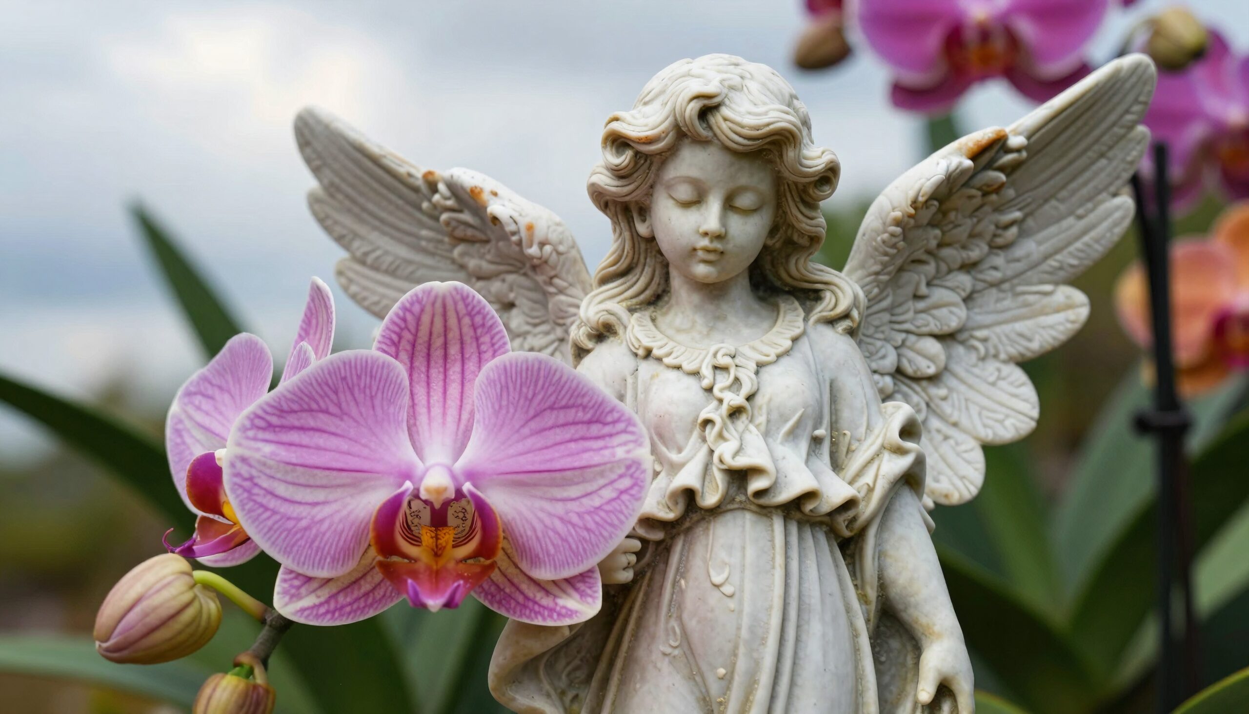 Elegant Angel with Pink Orchids