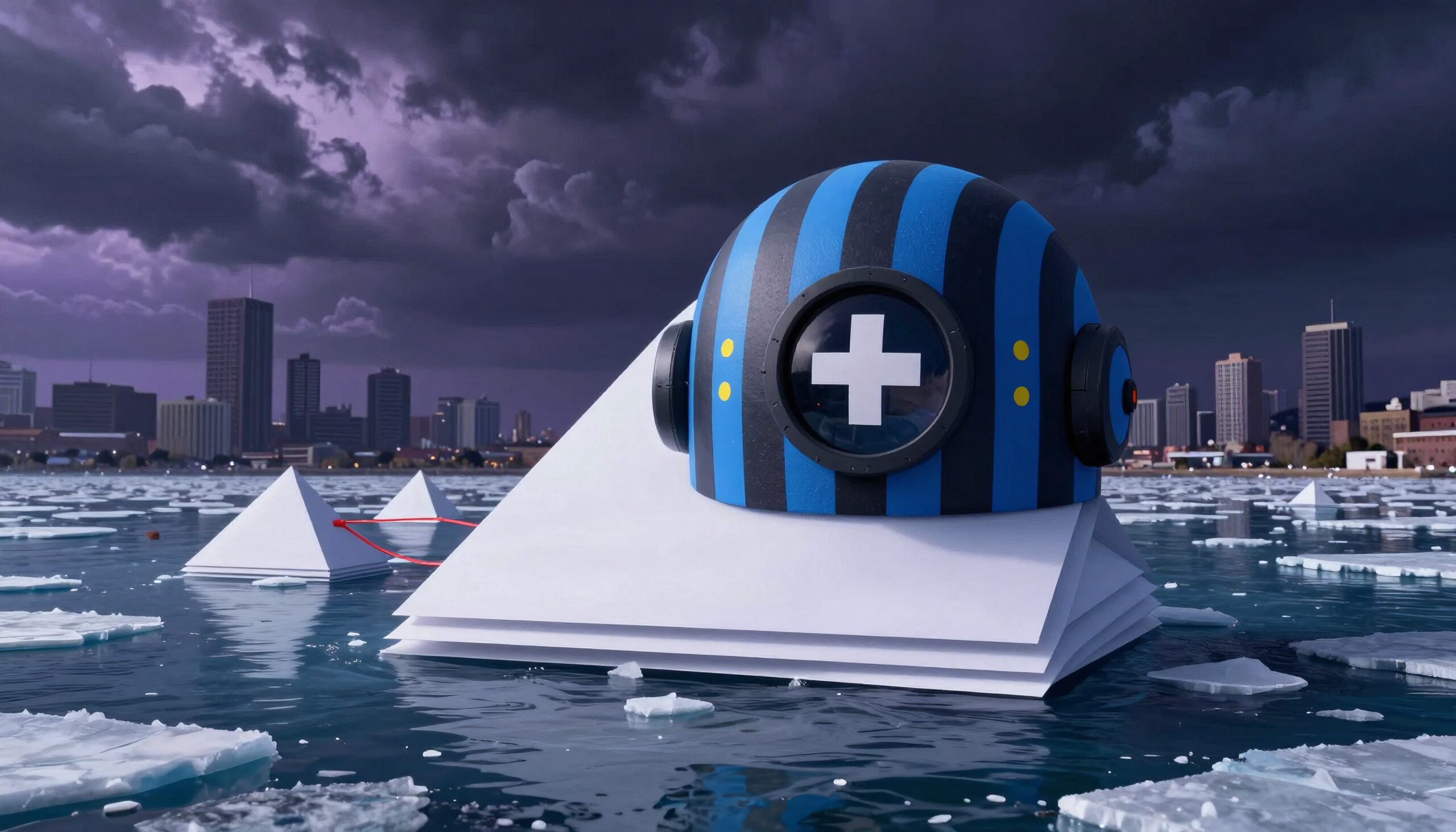 Surreal City Skyline with Pyramids