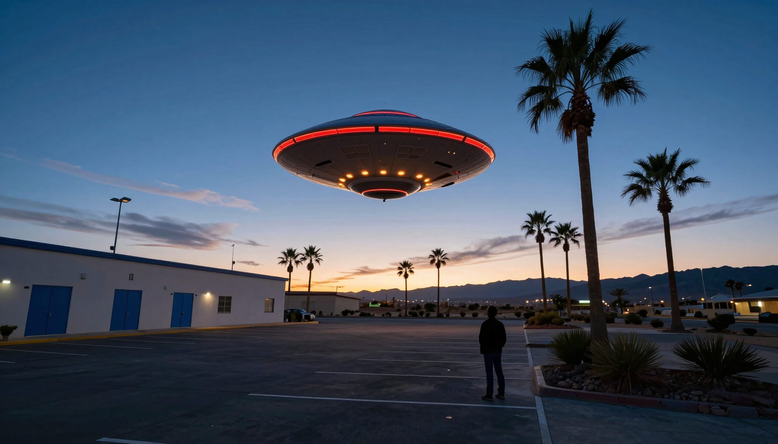 UFO Hovers Over Desert Twilight