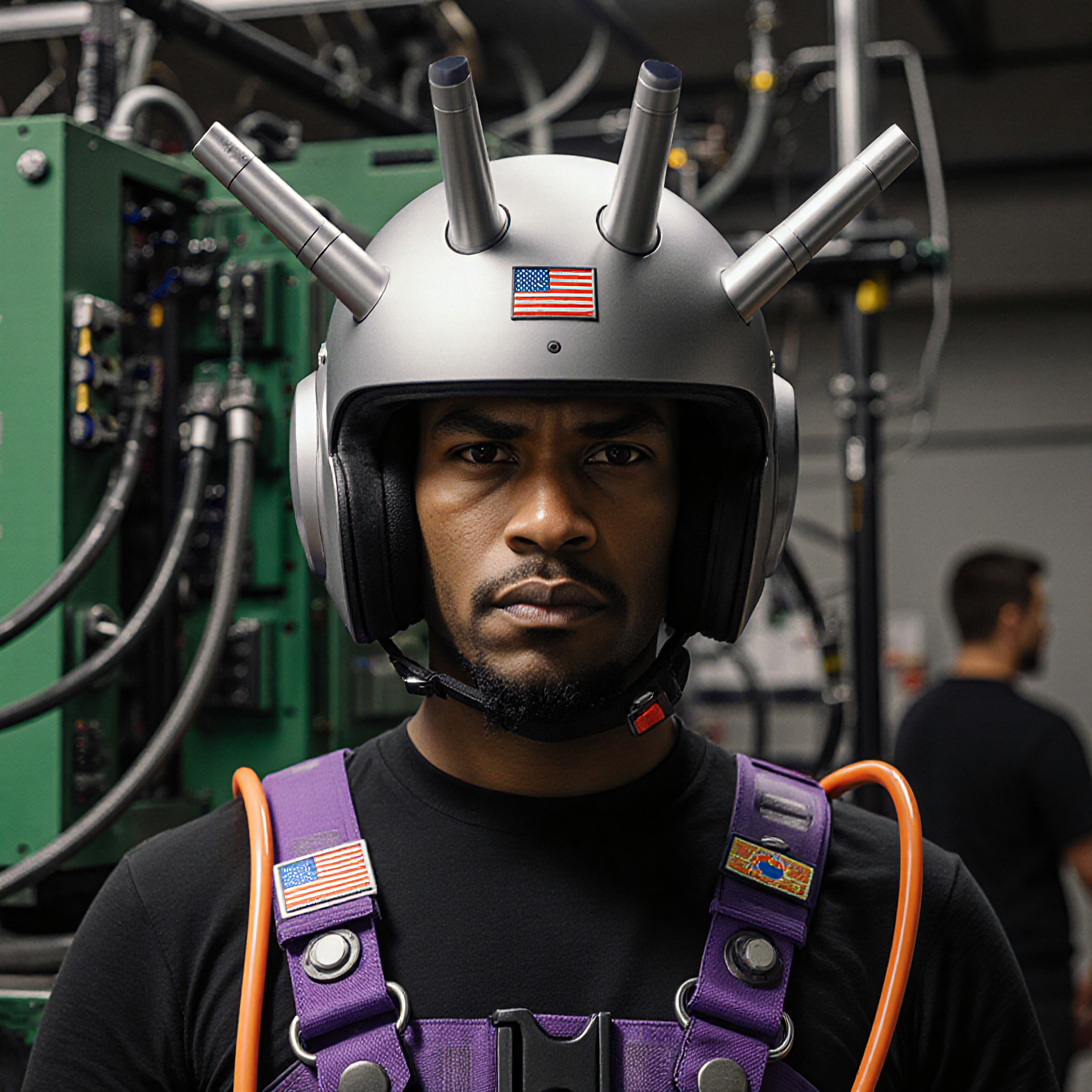 Futuristic Helmet in Tech Lab