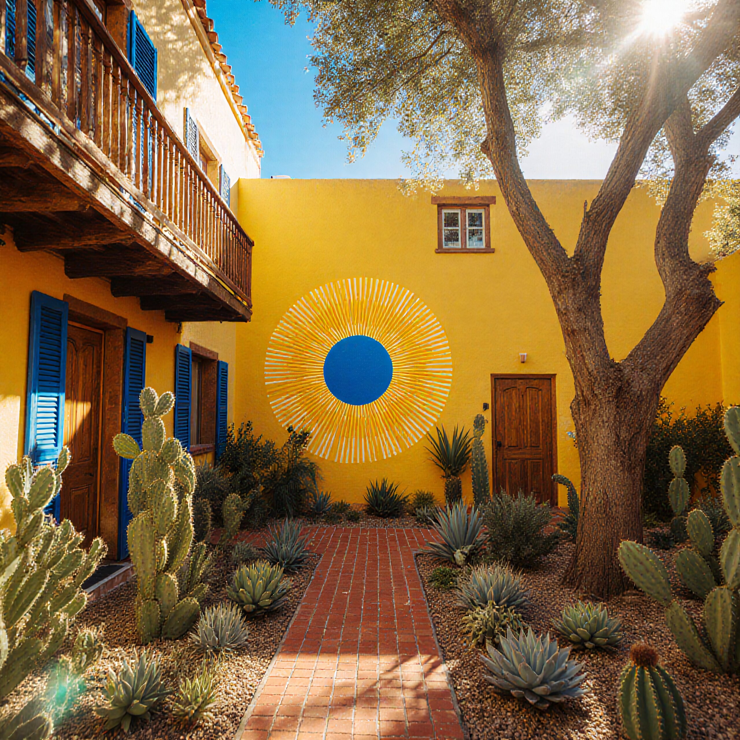 Sunlit Courtyard with Vibrant Mural