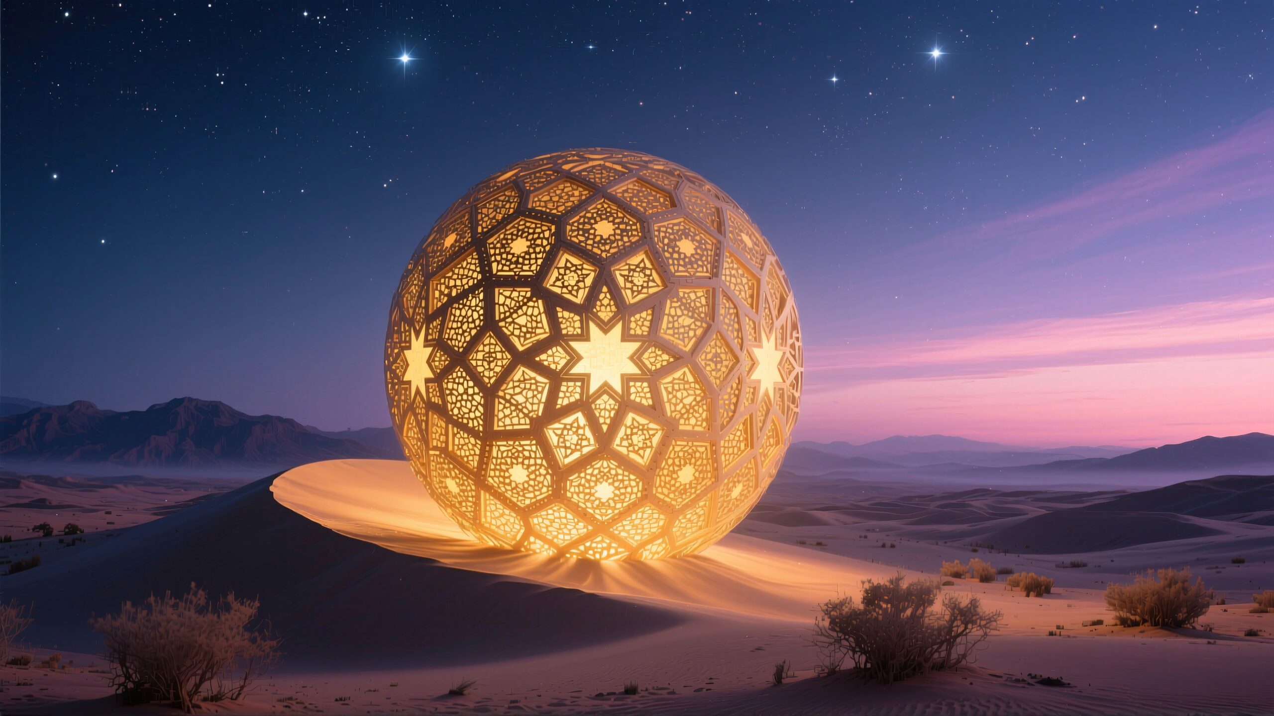Illuminated Sphere in Desert Twilight