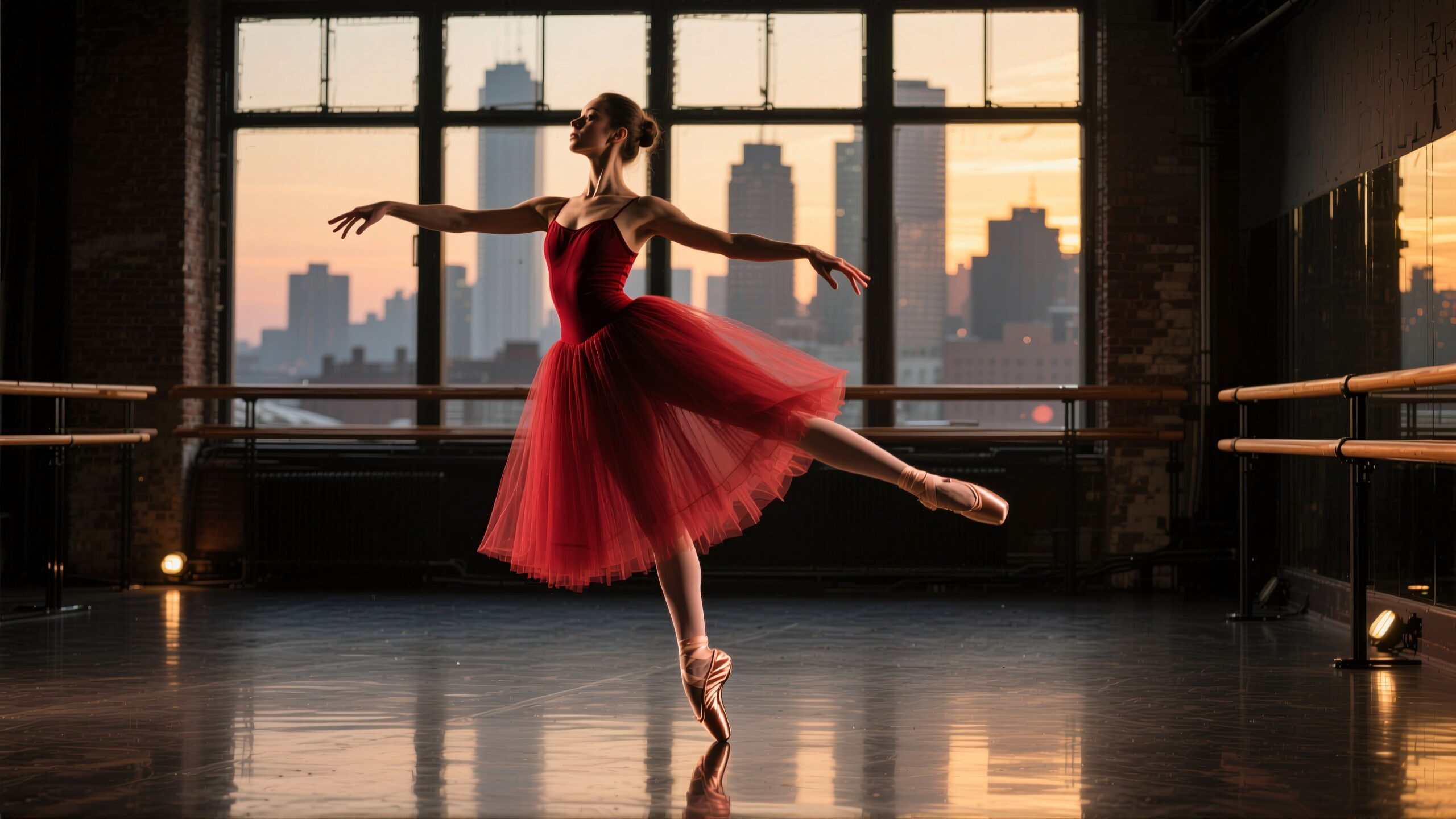 Ballerina Posing in Dance Studio