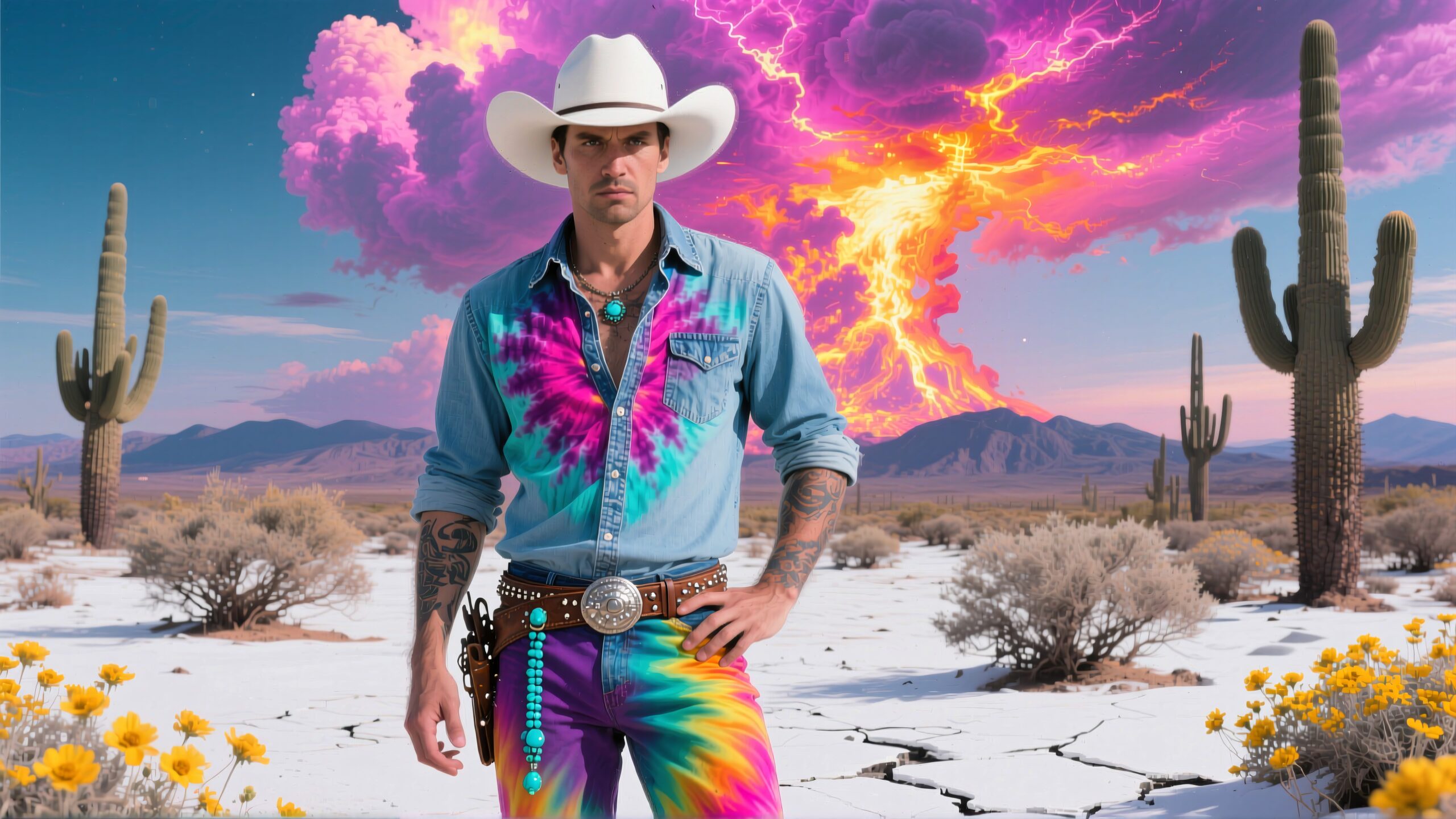 Vivid Cowboy in Desert Landscape
