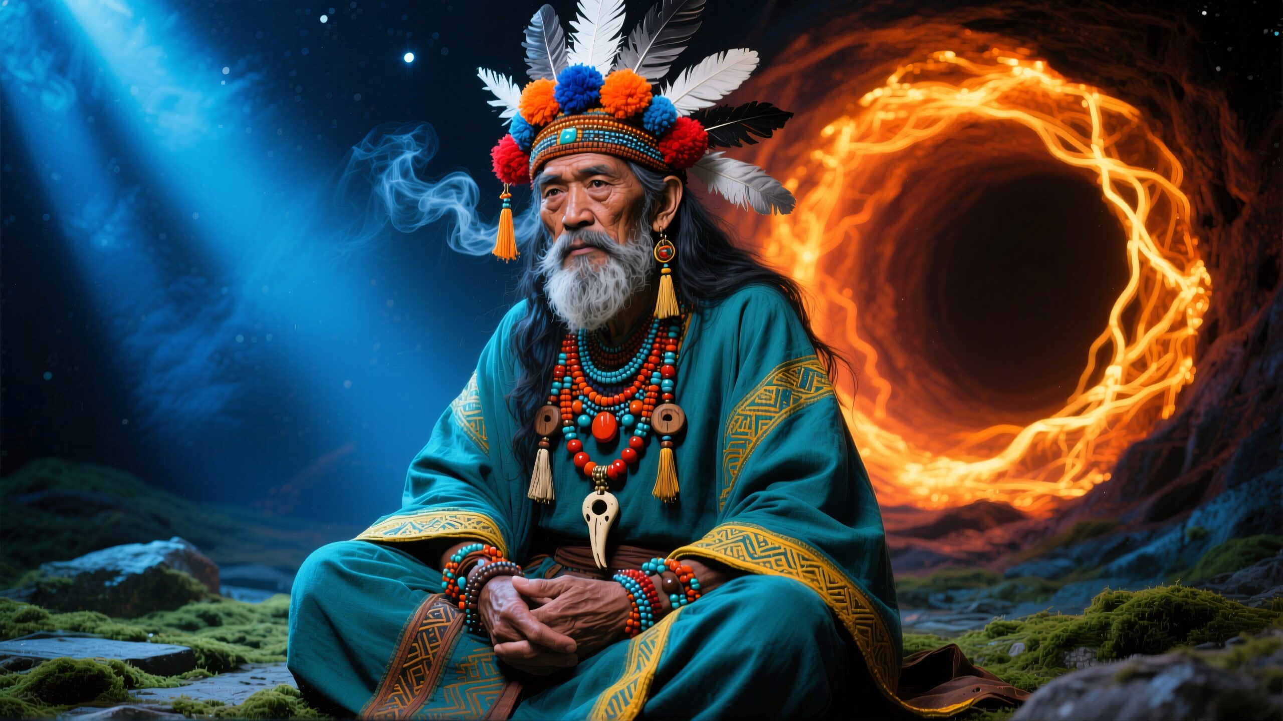 Elderly Shaman in Mystical Portal