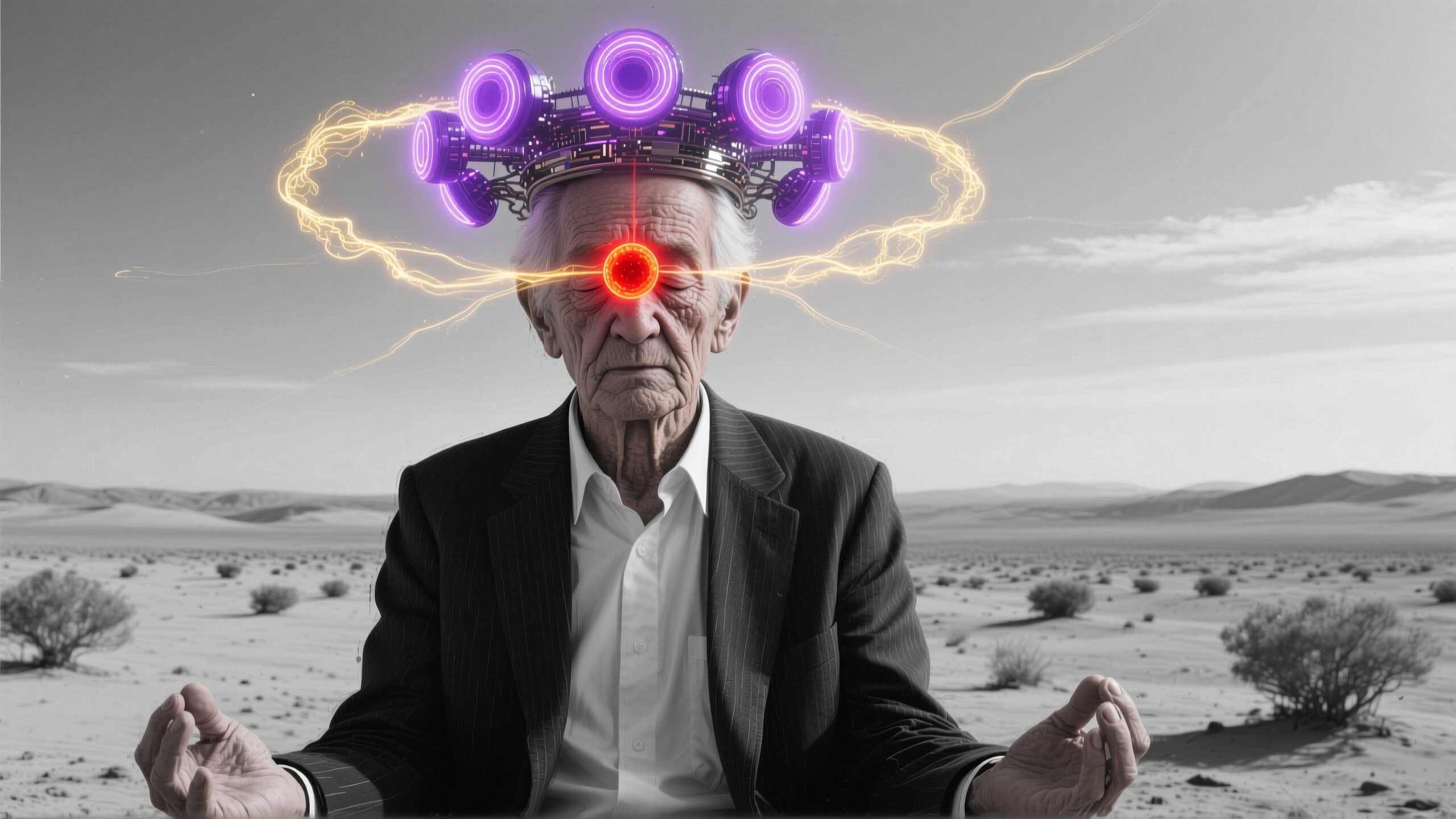 Futuristic Meditation in Desert Landscape