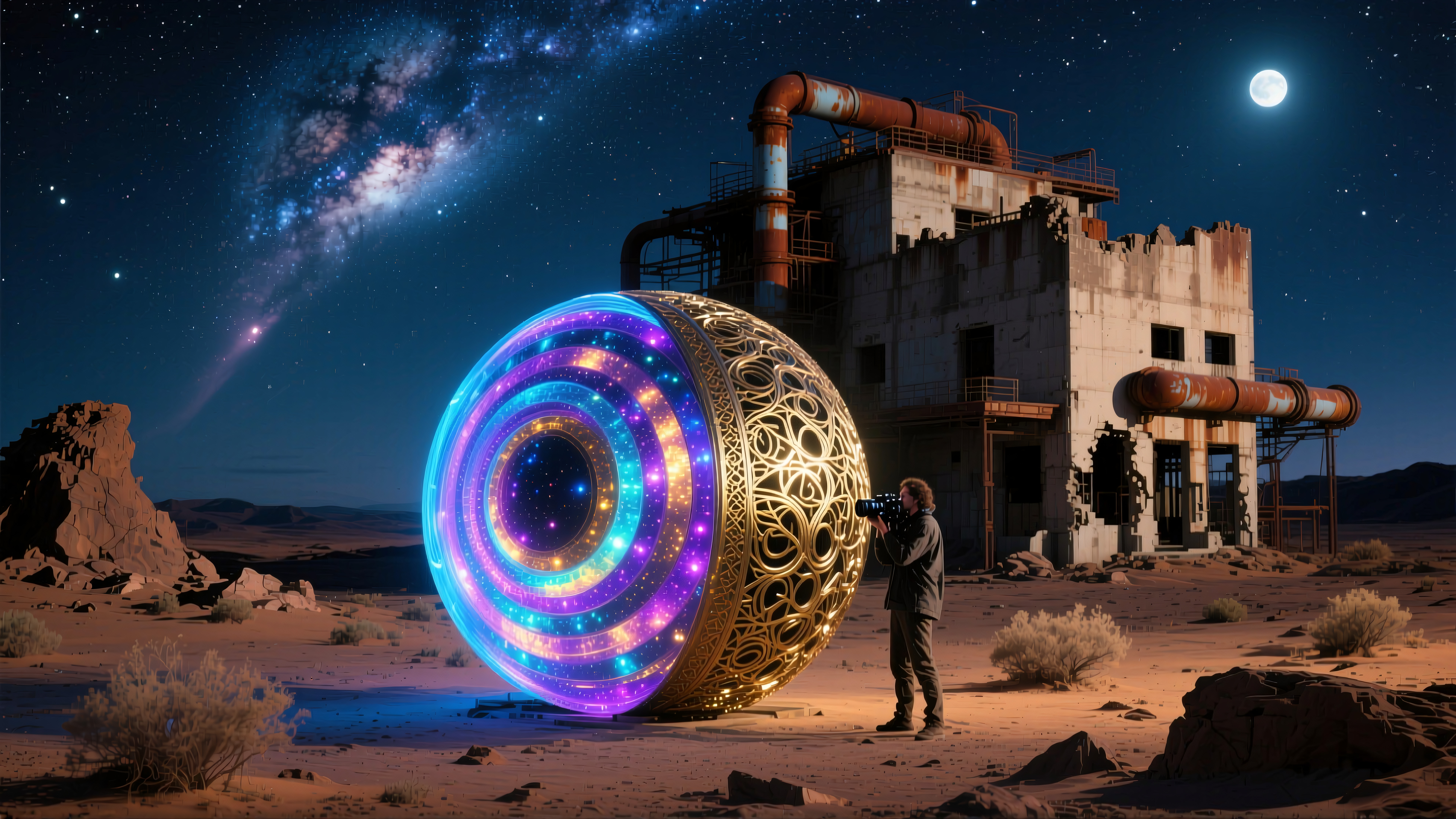 Mystical Sphere in Desert Night