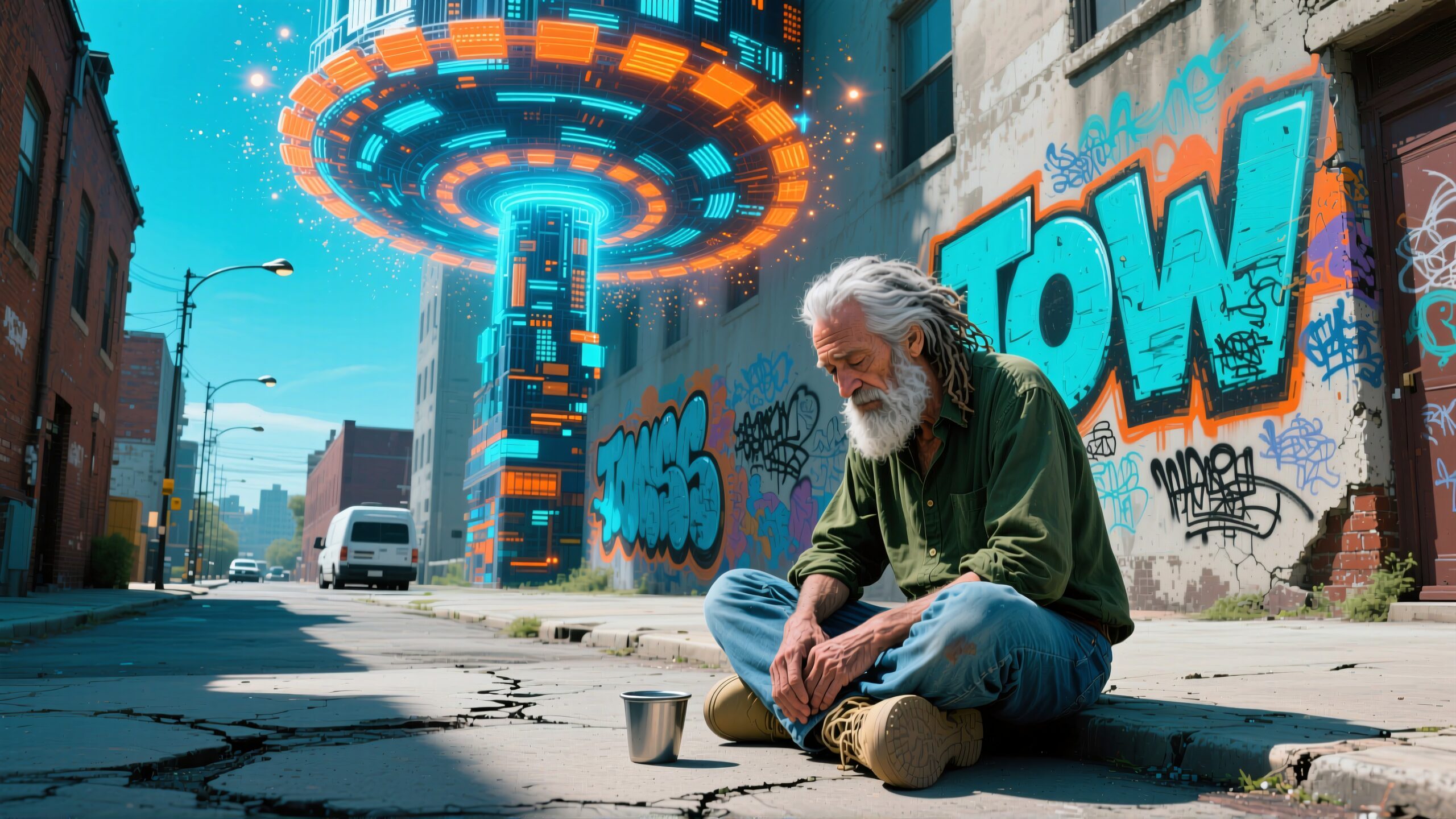 Futuristic UFO Meets Urban Life