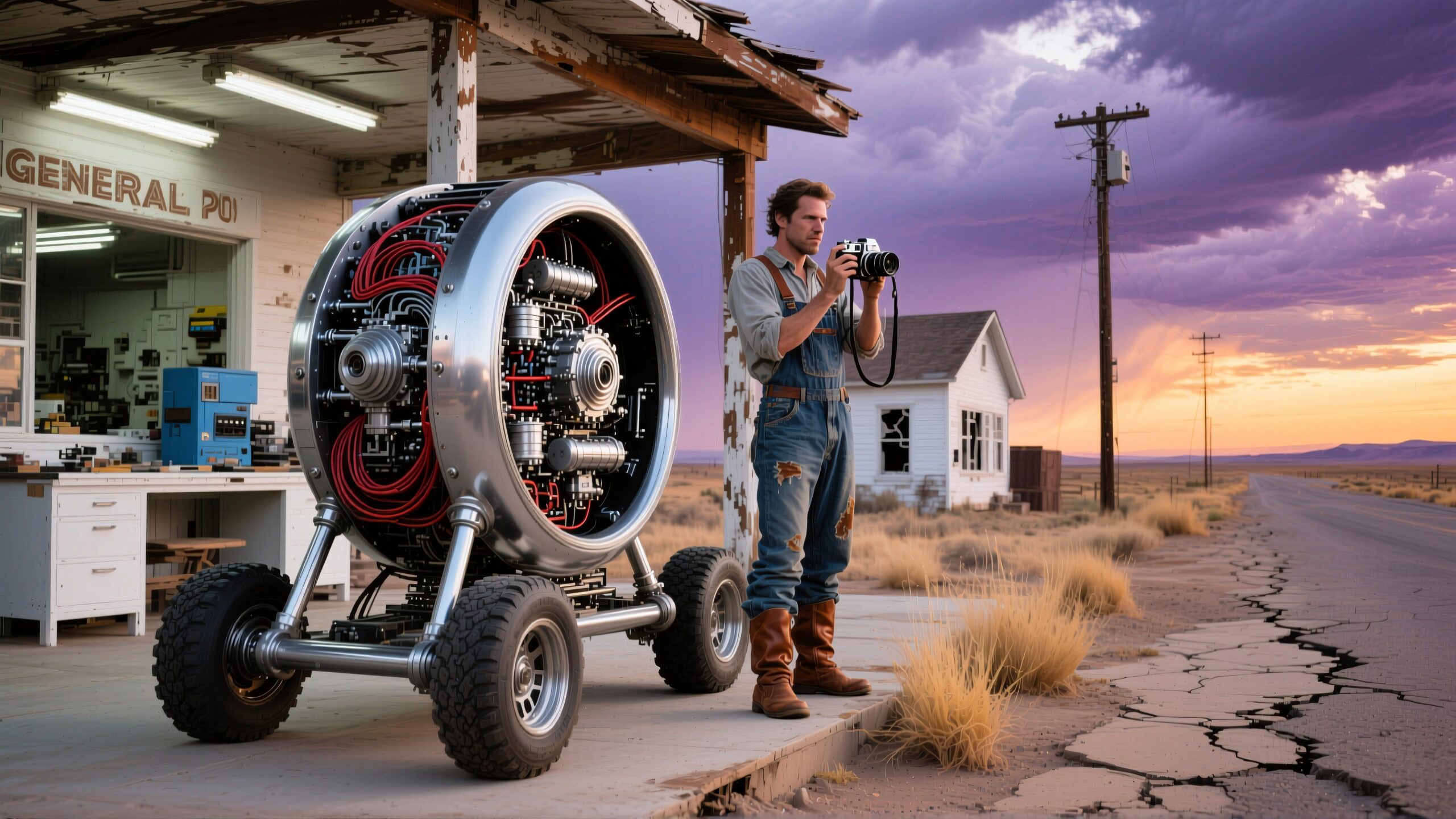 Futuristic Machine in Desert Landscape