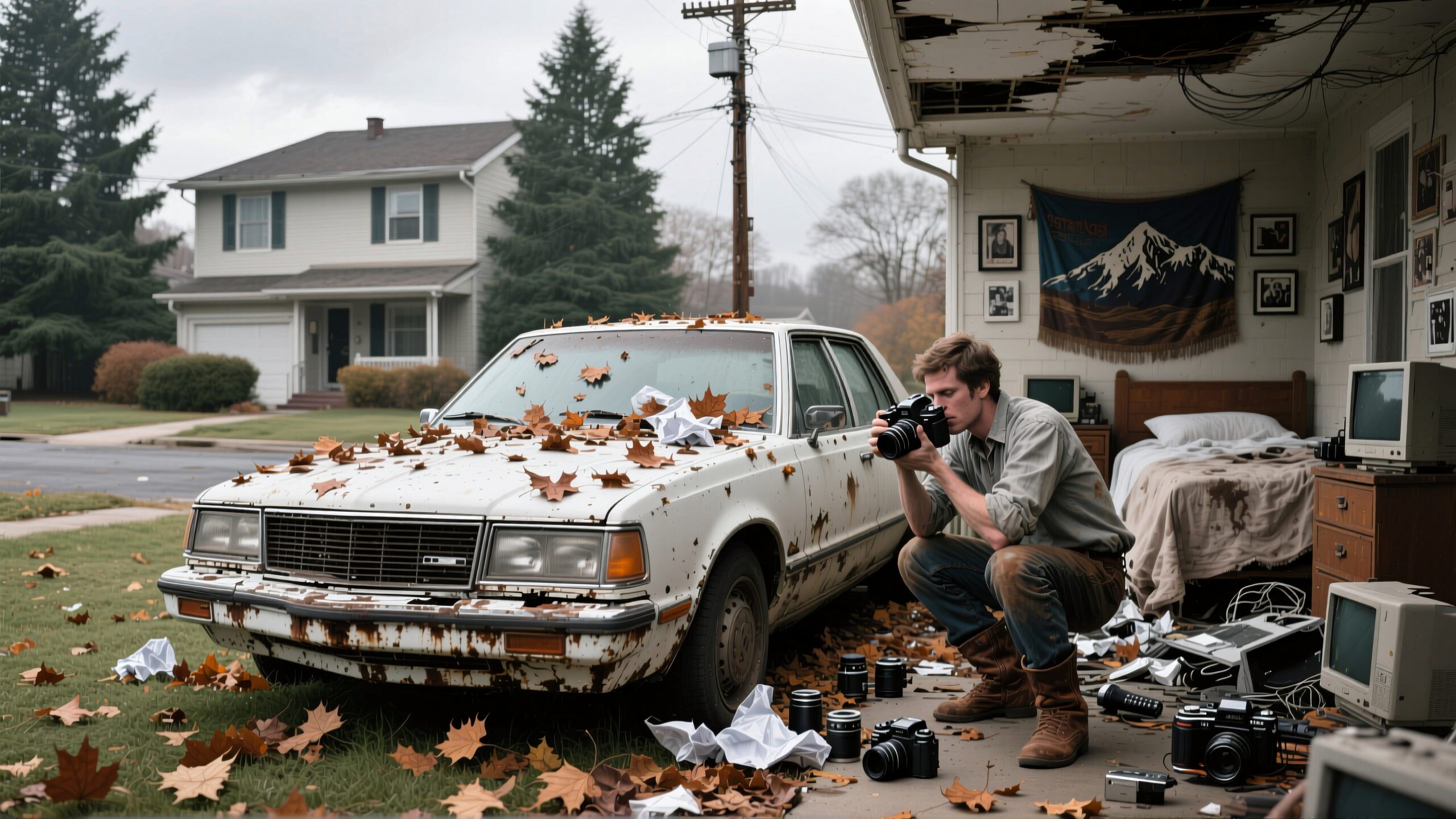 Photographer amidst autumn chaos