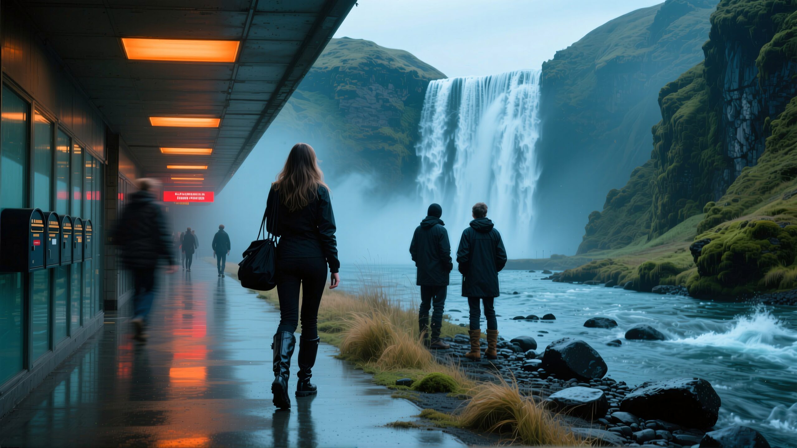 Urban meets nature at waterfall