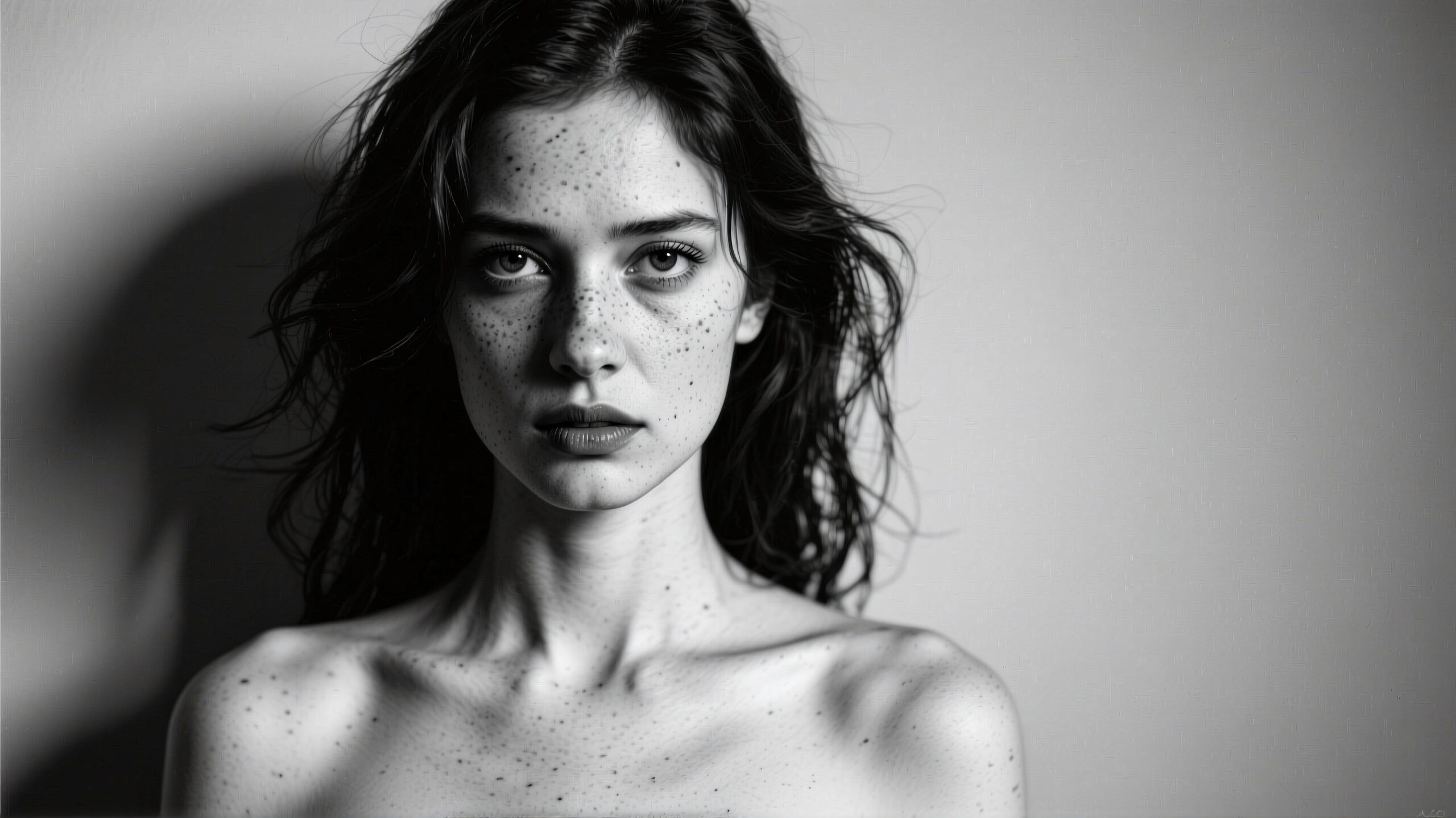 Freckled Woman in Monochrome