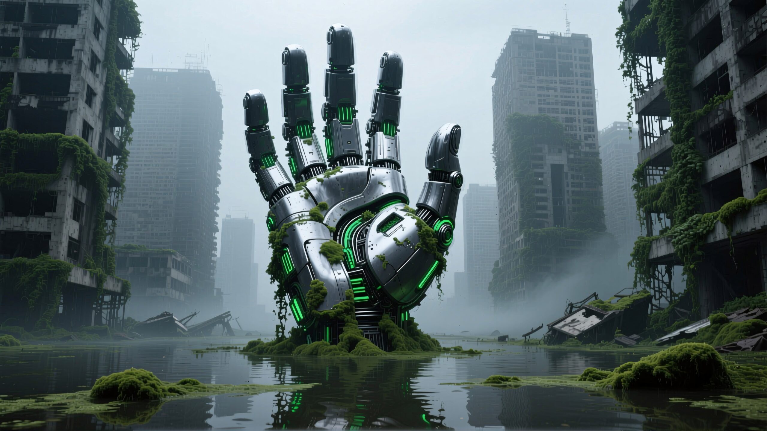 Colossal Robot Hand Amidst Ruins