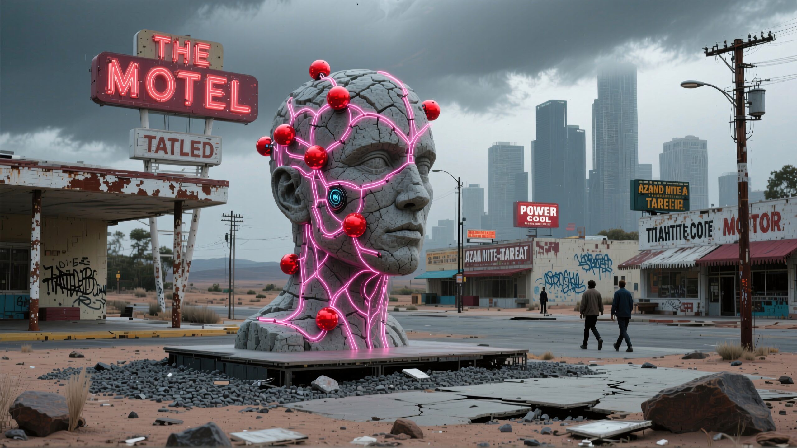 Neon Sculpture in Desert Motel
