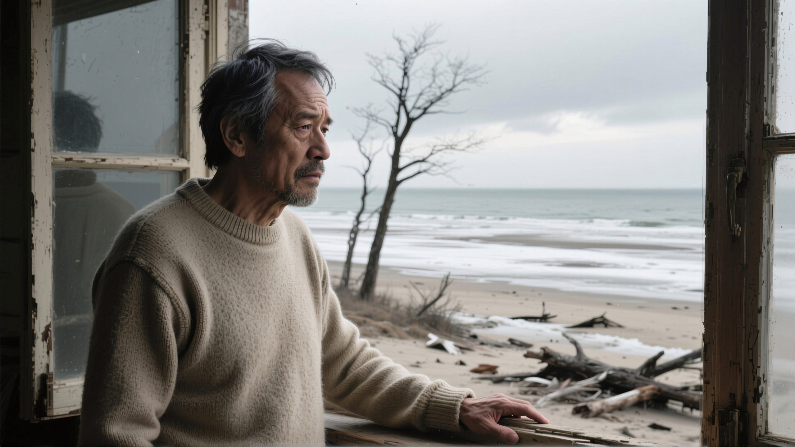 Reflective Man by the Sea