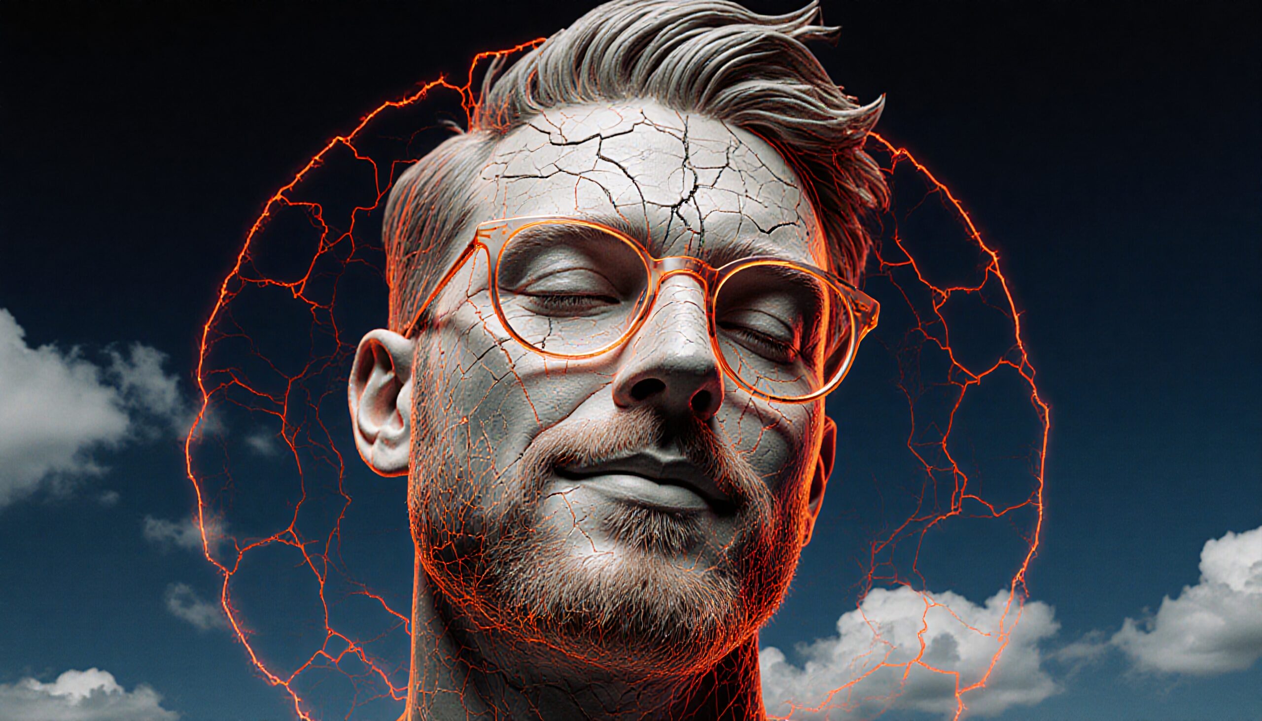 Cracked Face with Orange Glasses