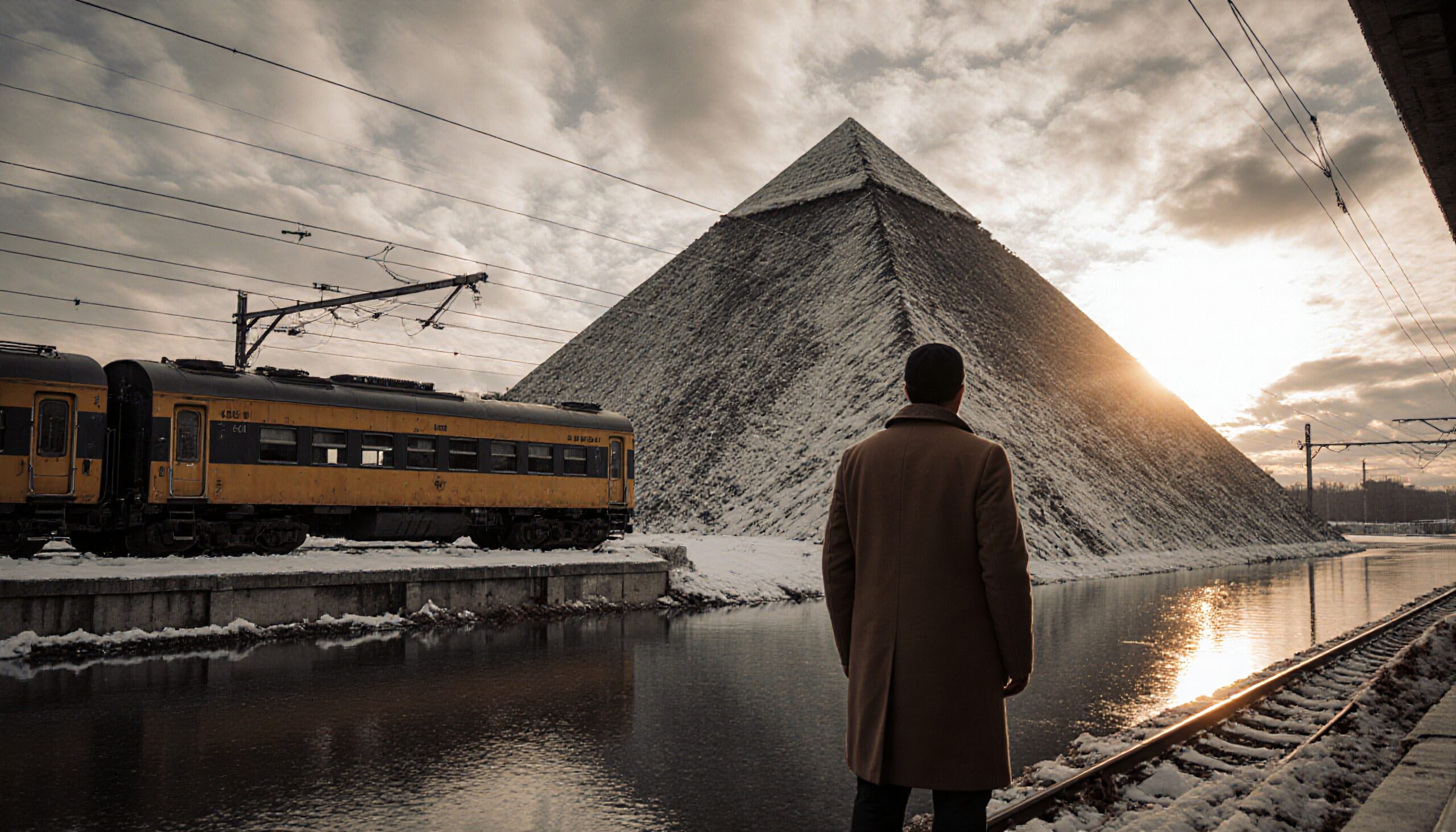 Man Train Snow Pyramid Reflection
