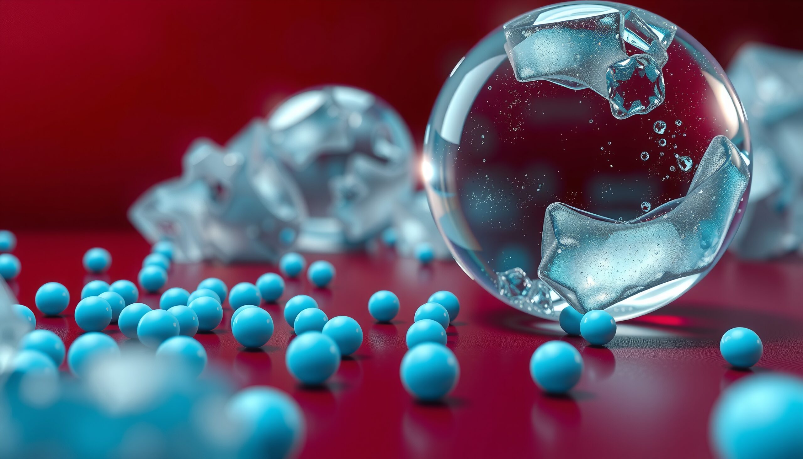 Ethereal Spheres on Red Surface