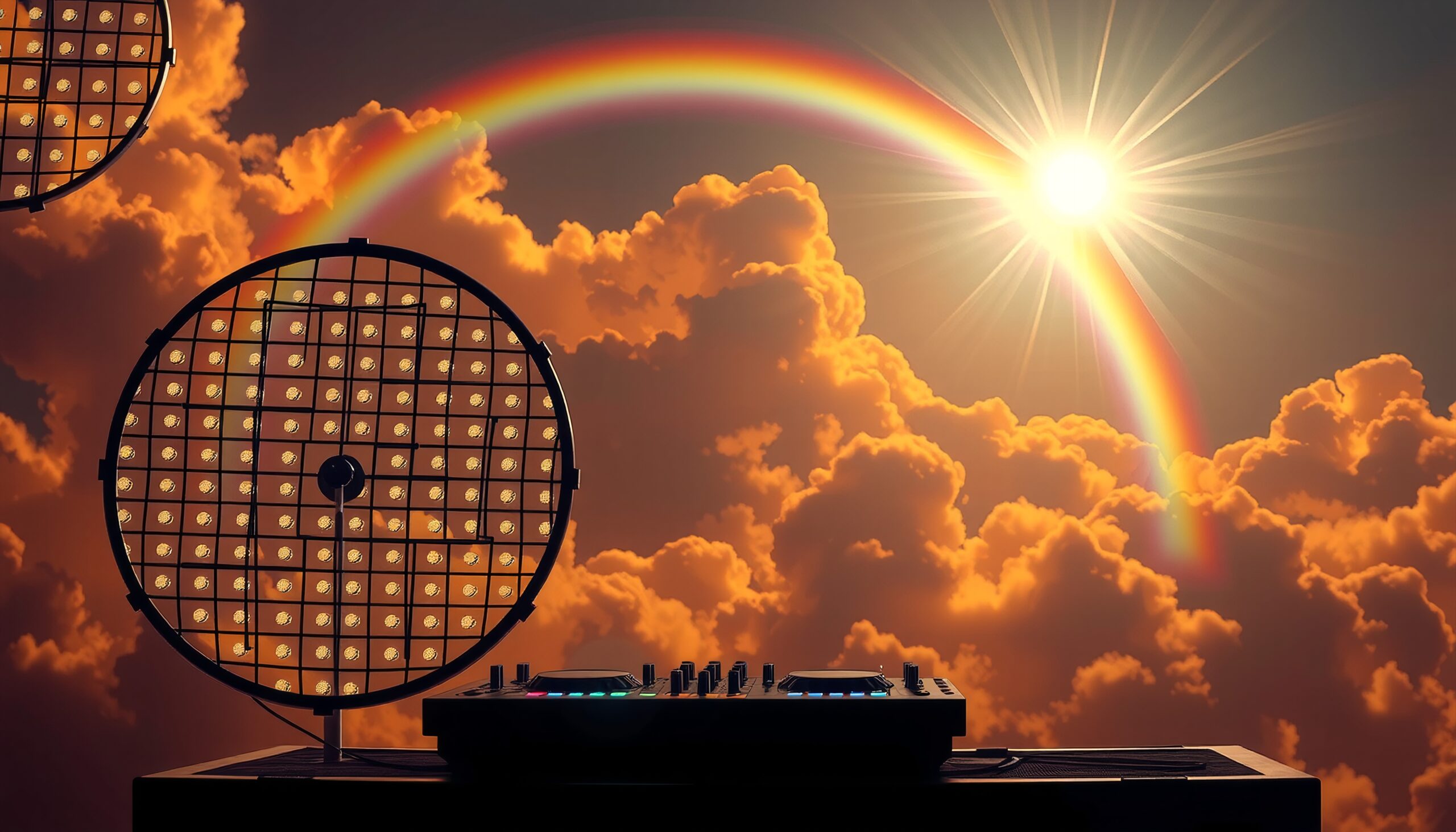 DJ Console Under Rainbow Sky