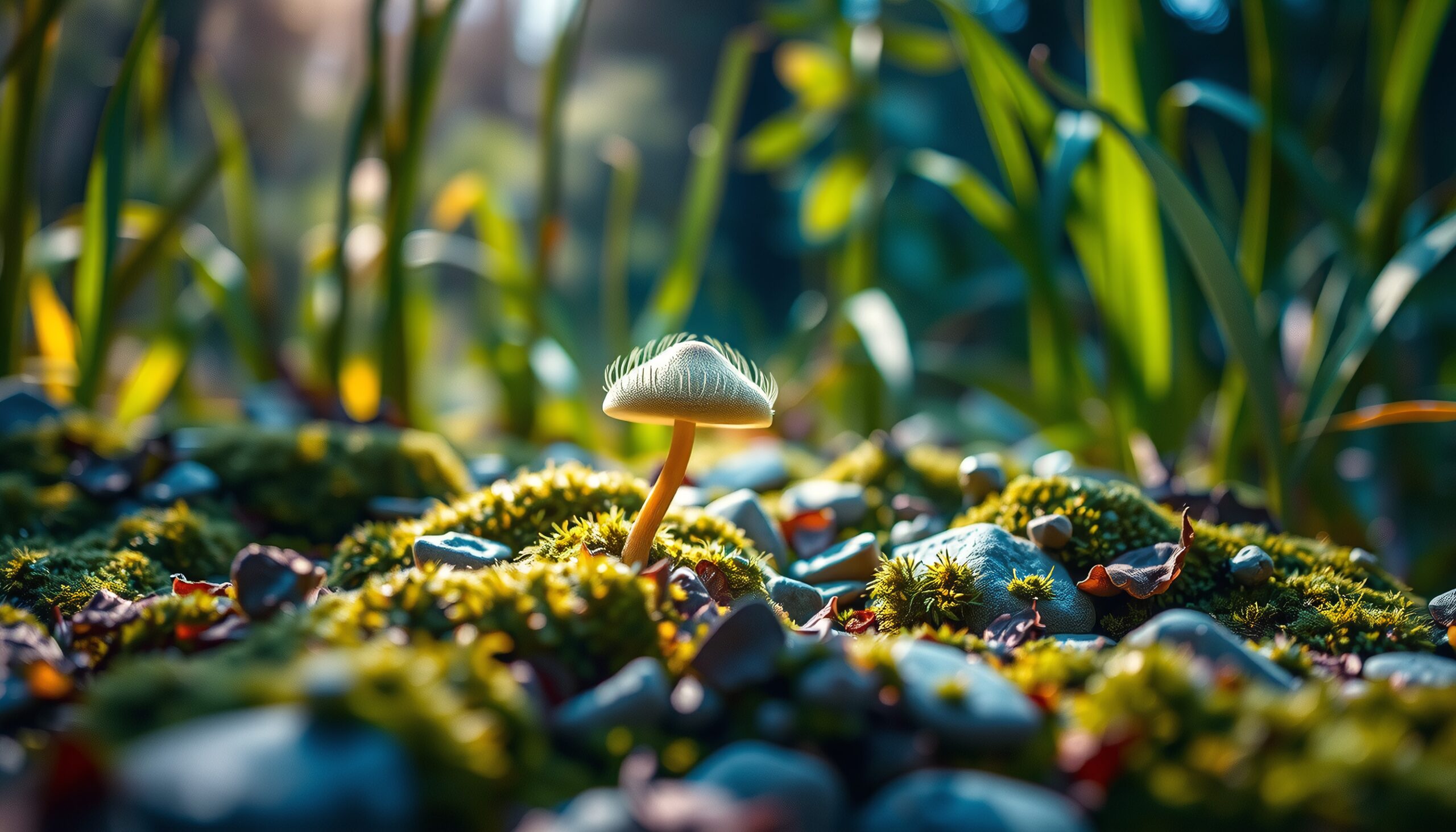 Mushroom in Sunlit Forest Clearing