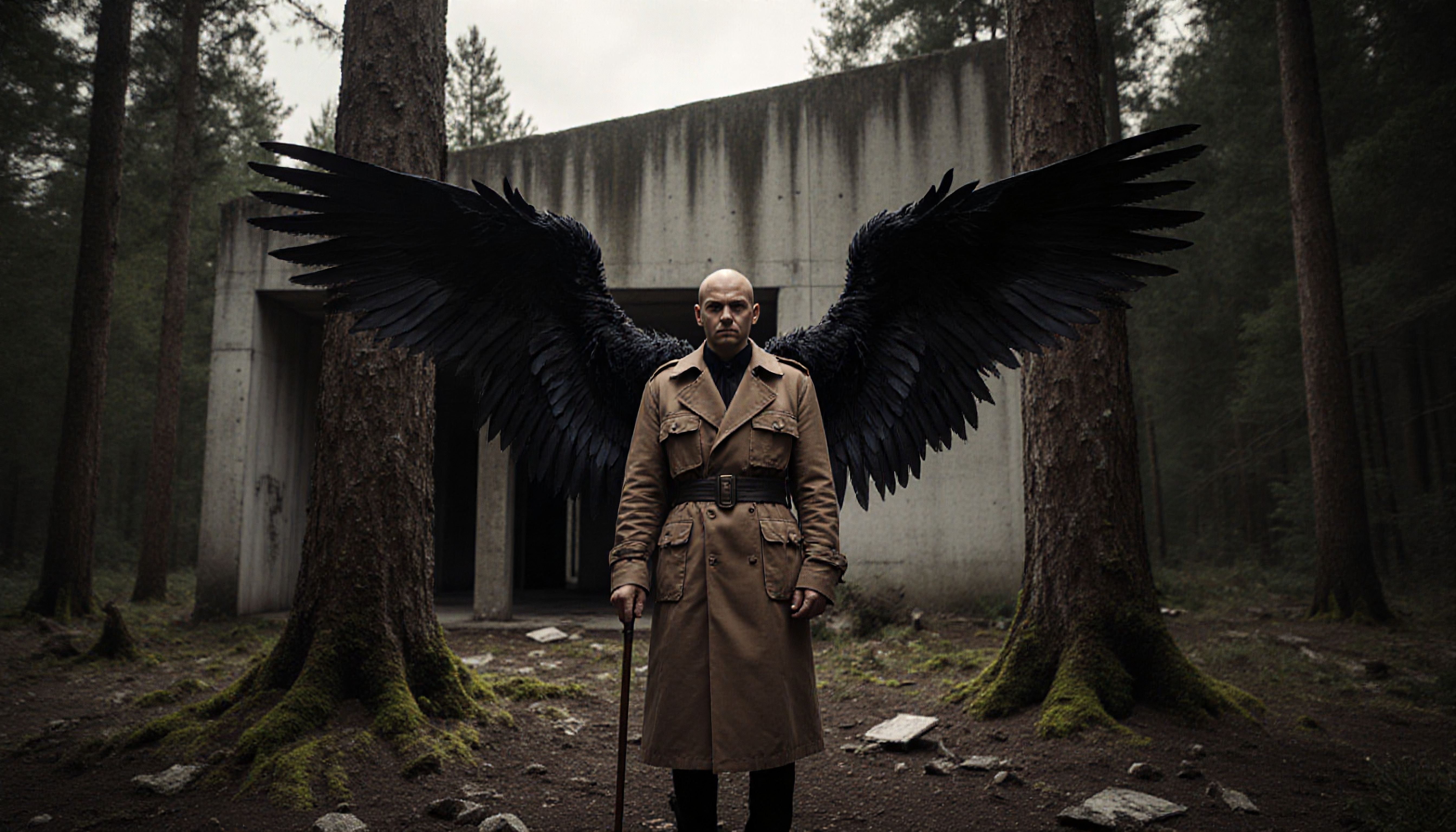 Mystical Figure with Dark Wings