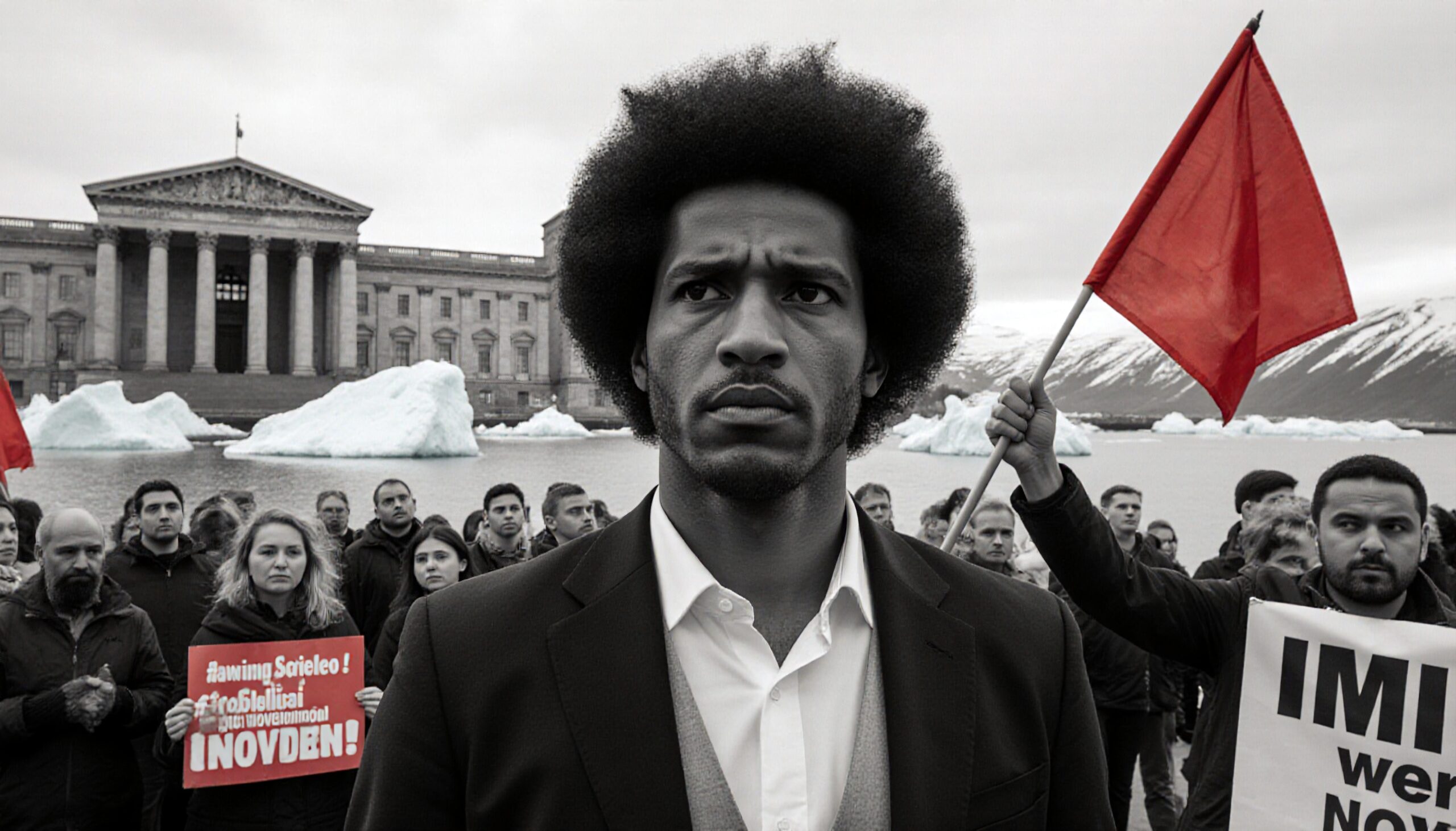 Protest Amidst Icy Backdrop