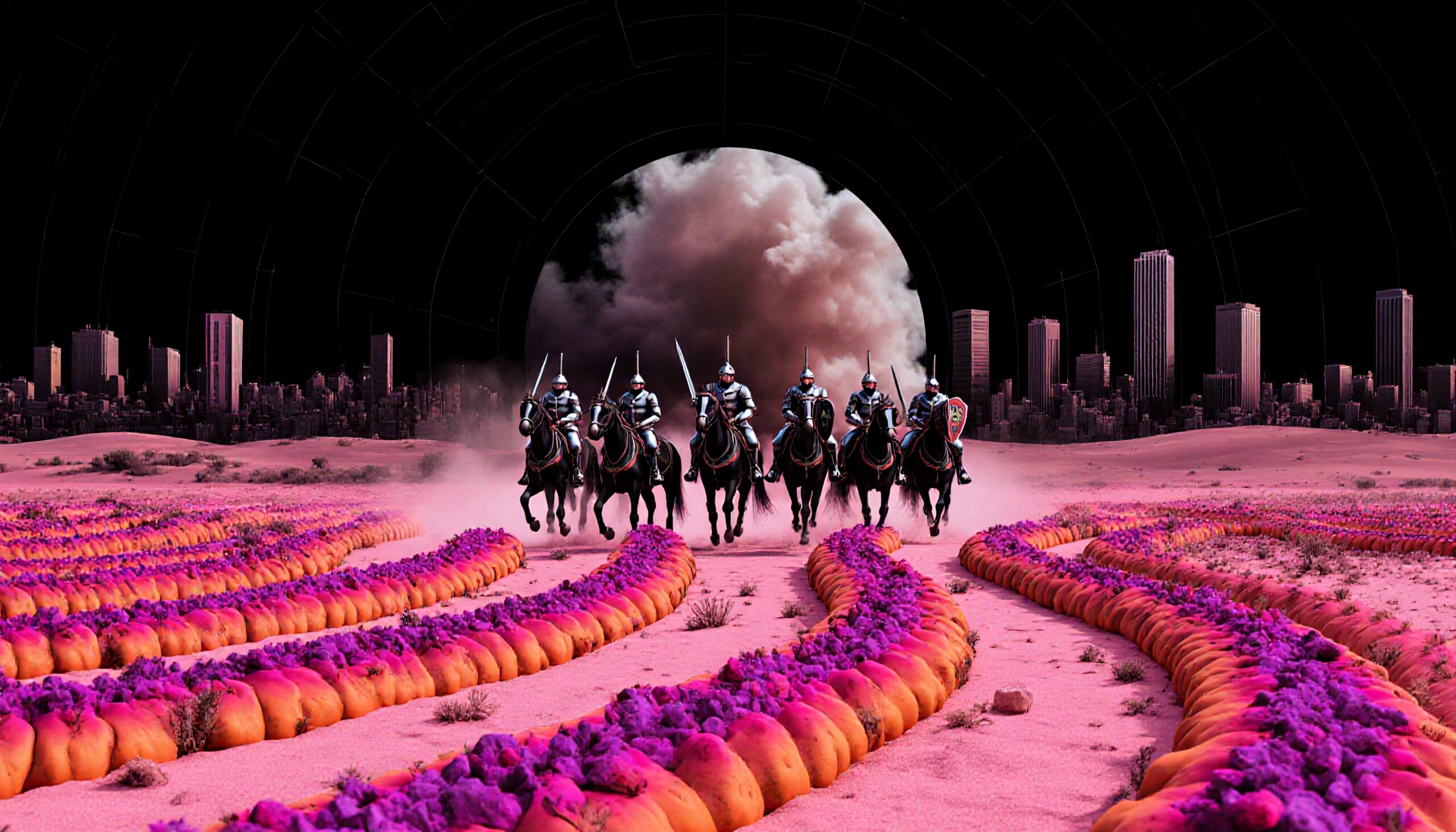 Knights Charge Across Surreal Landscape