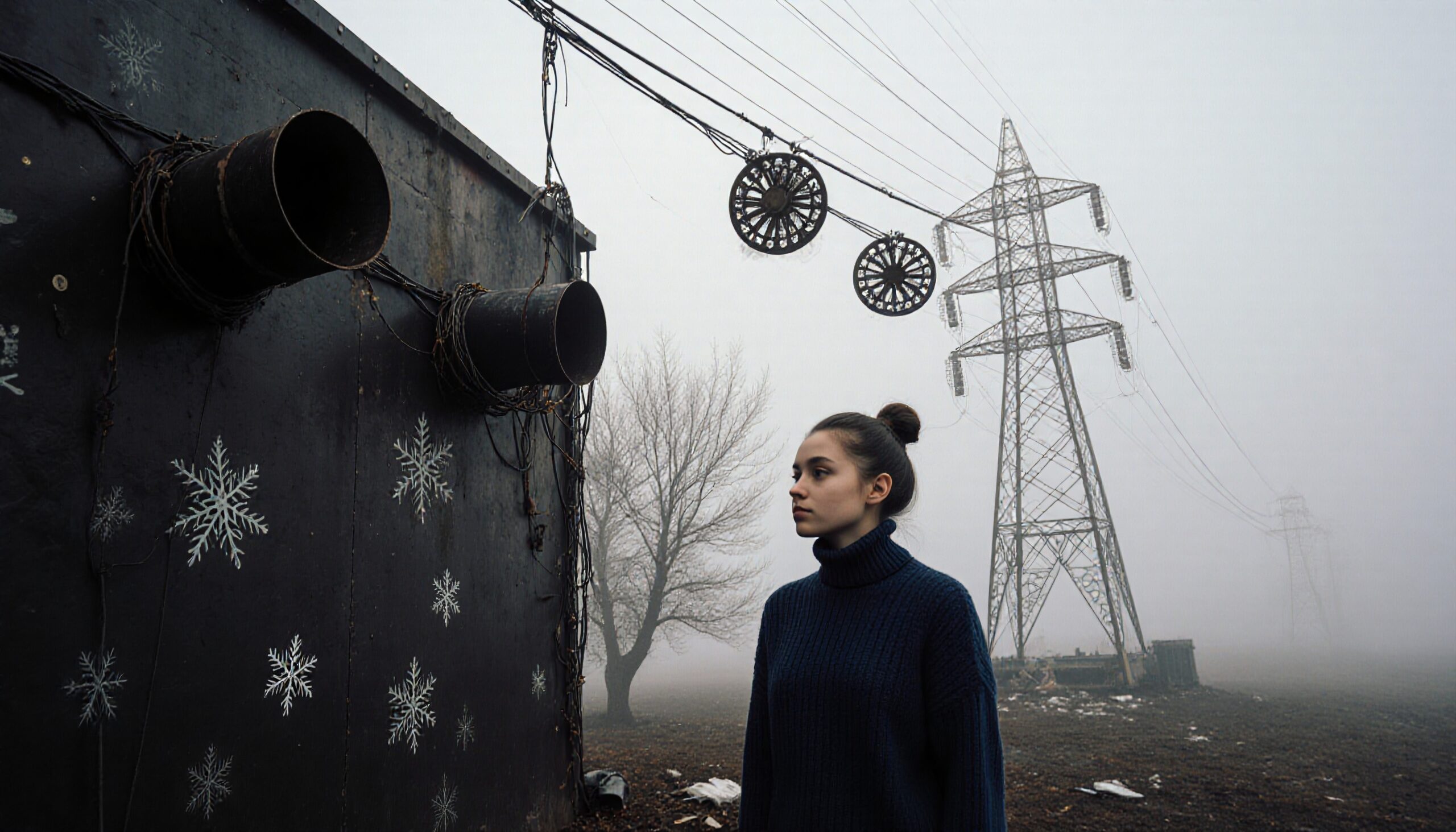 Pensive contemplation in foggy landscape