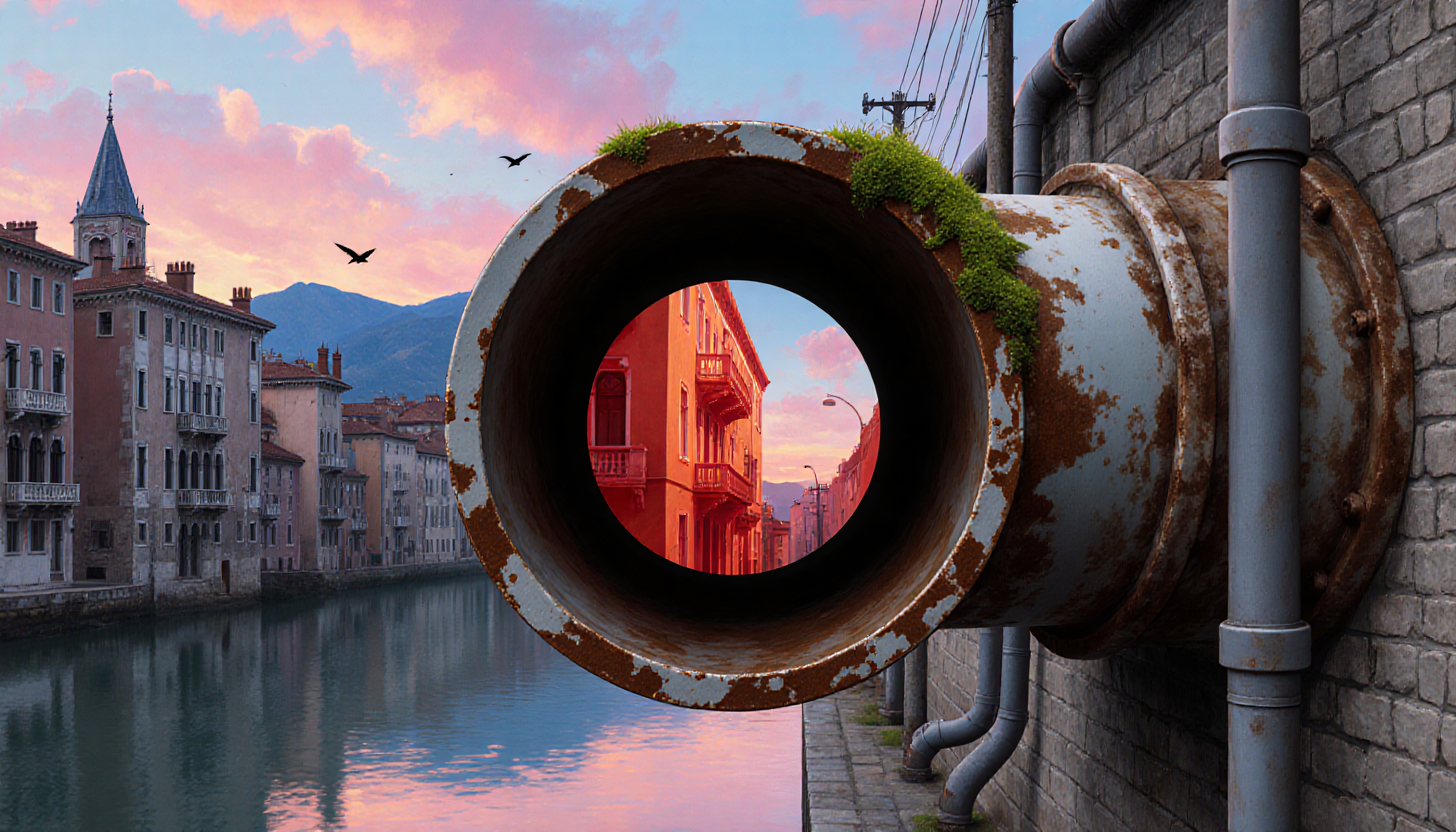 Pipe Framing Urban Skyline View