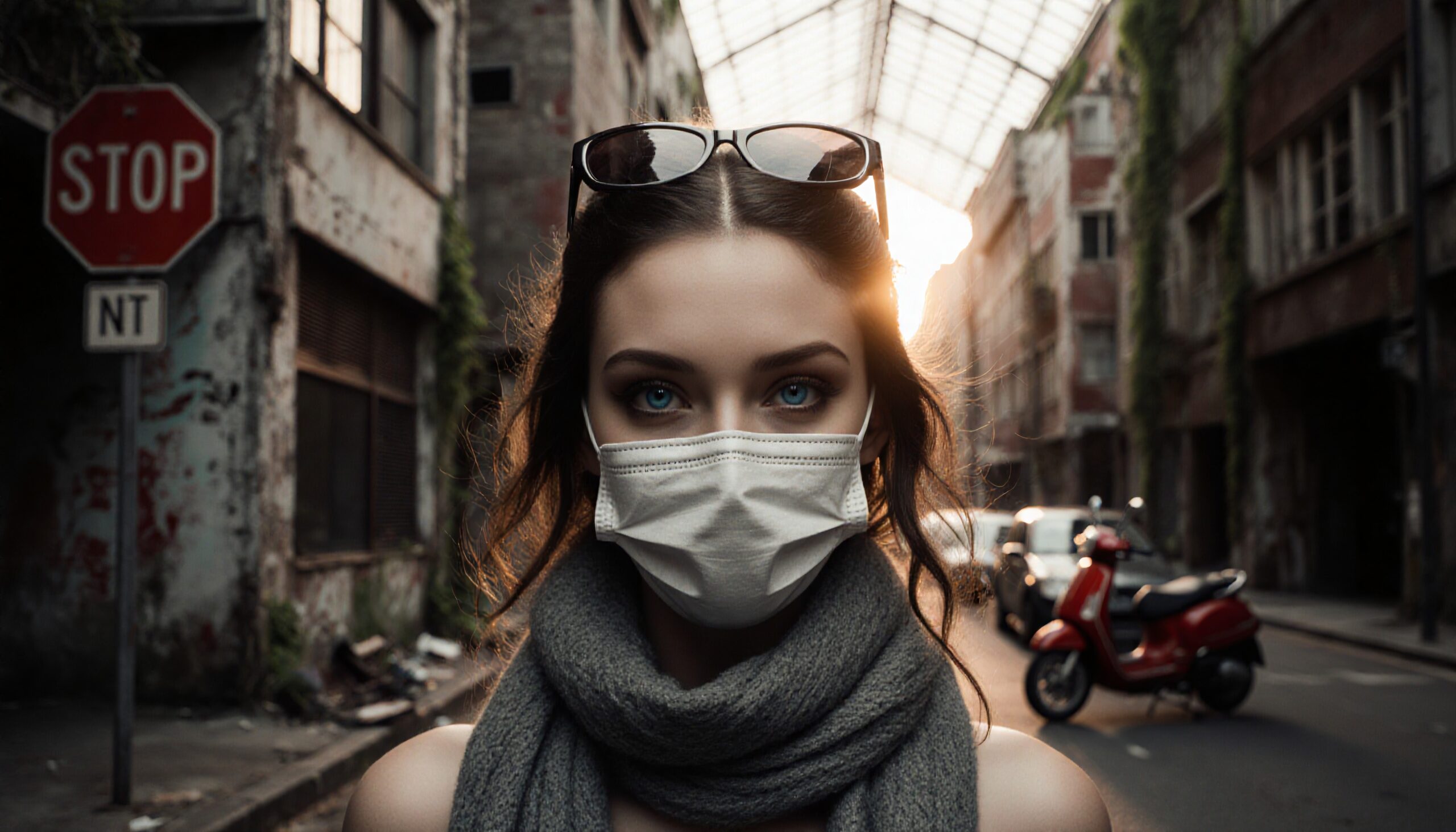 Masked Traveler in Urban Alley