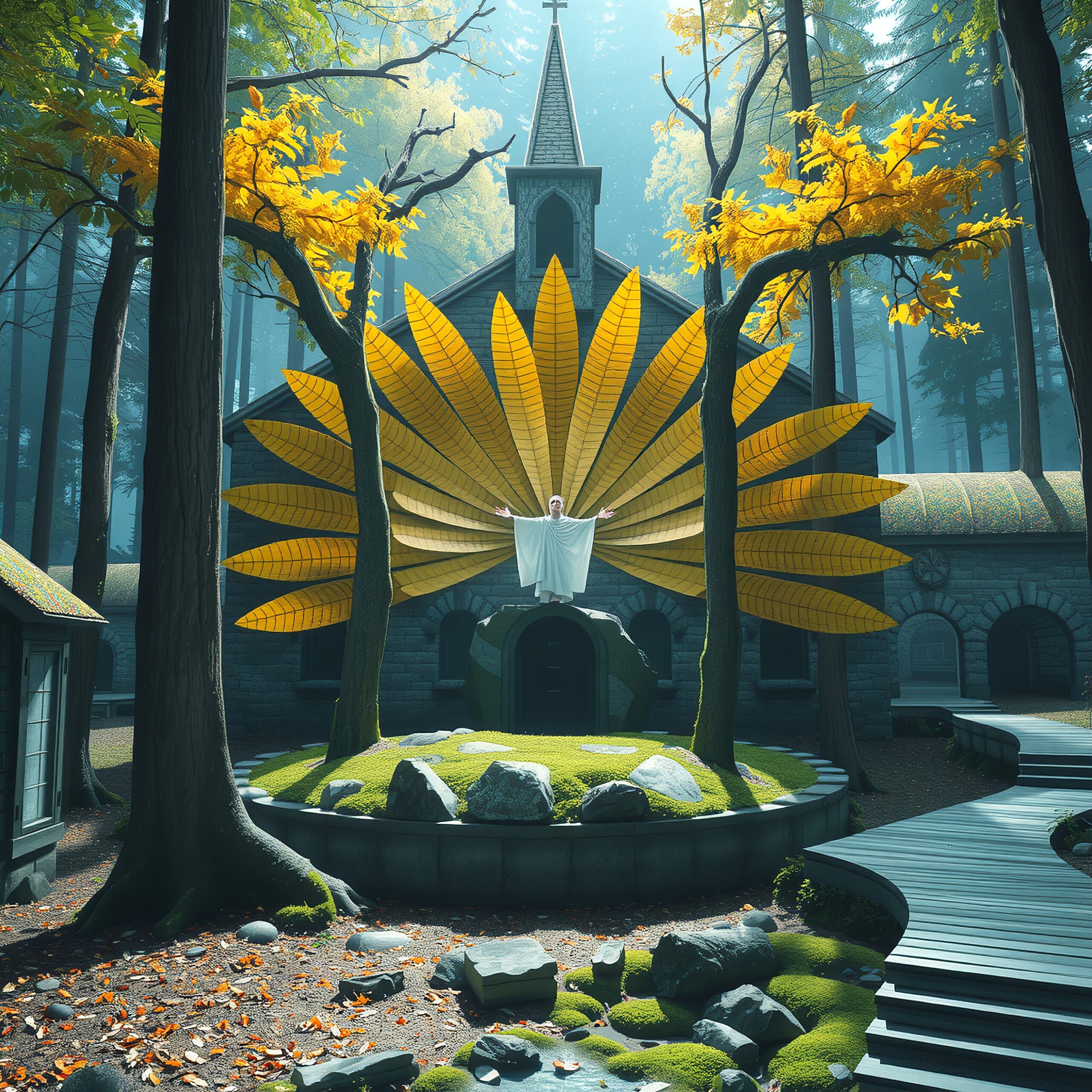 Forest Church with Golden Leaves