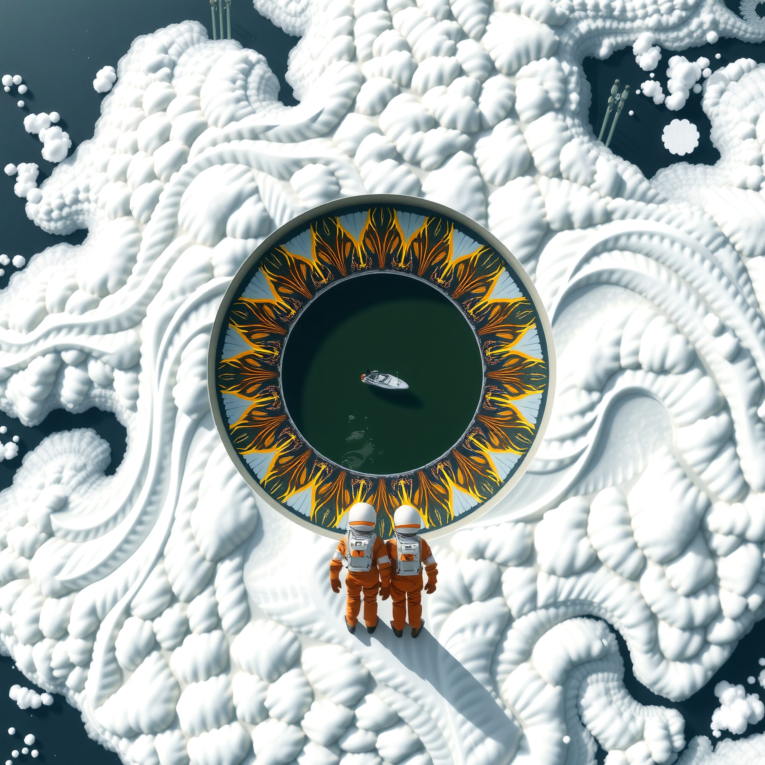 Astronauts gaze into surreal abyss