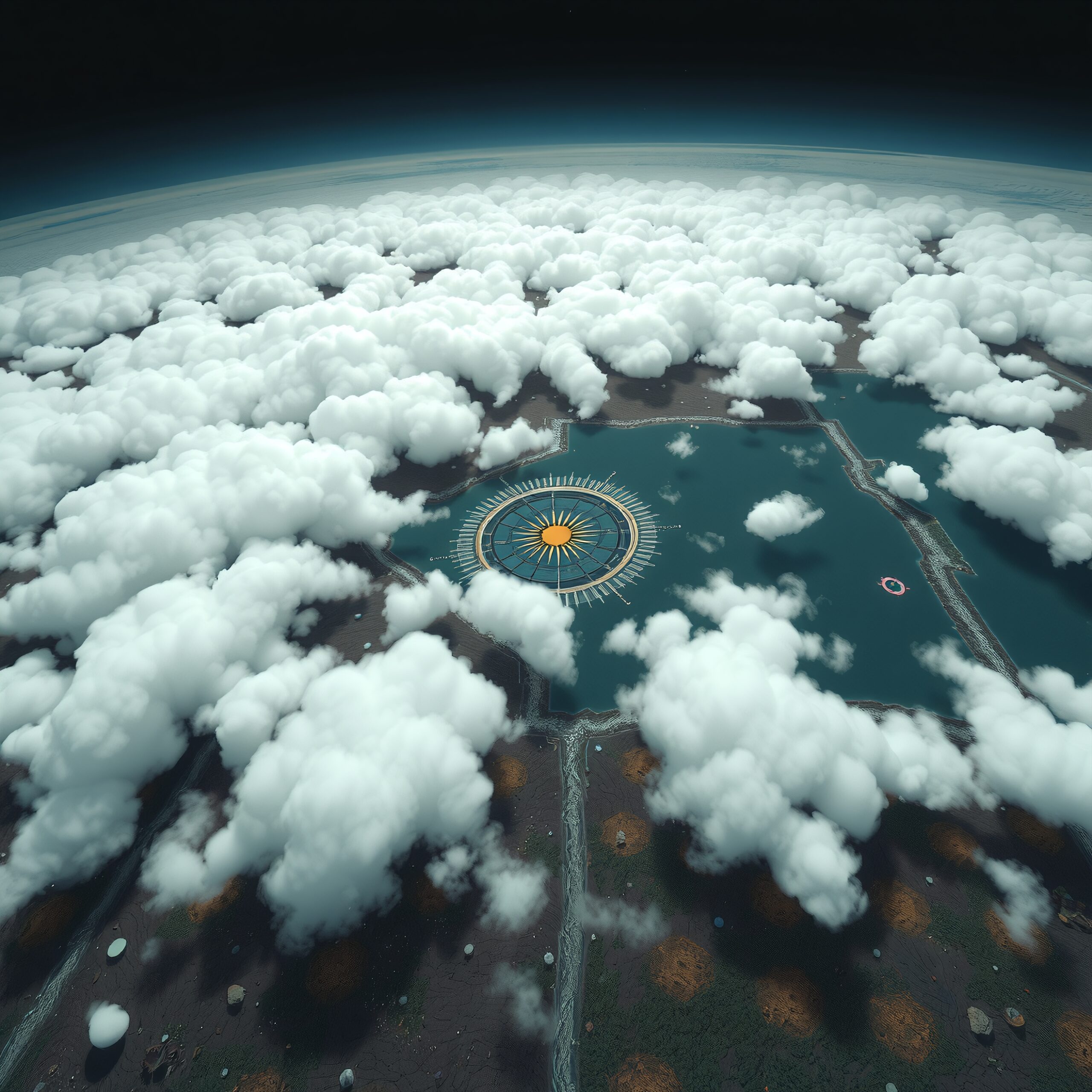 Futuristic Landscape with Geometric Waters