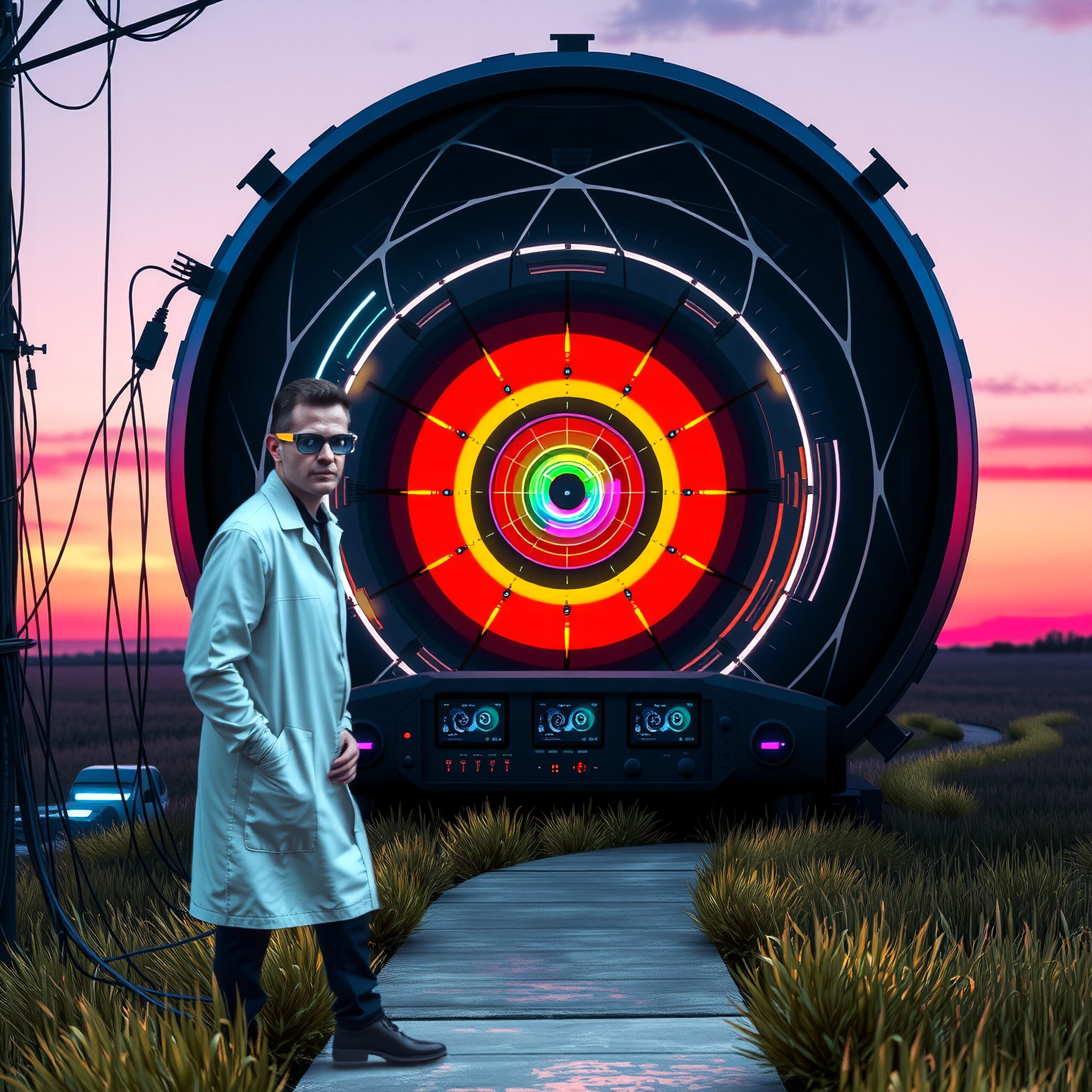 Futuristic Scientist with Technology Device