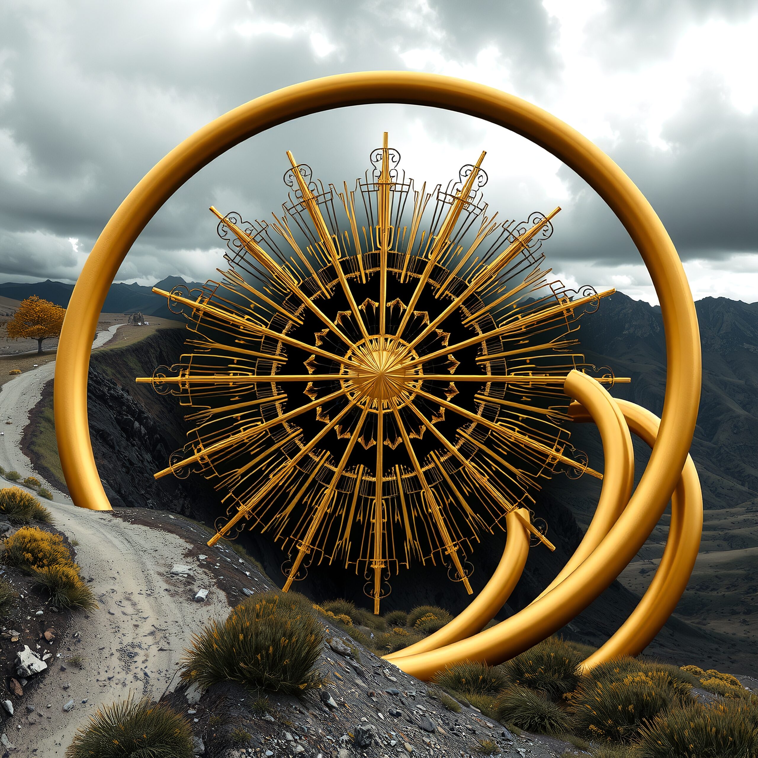 Golden Rings in Mountain Landscape