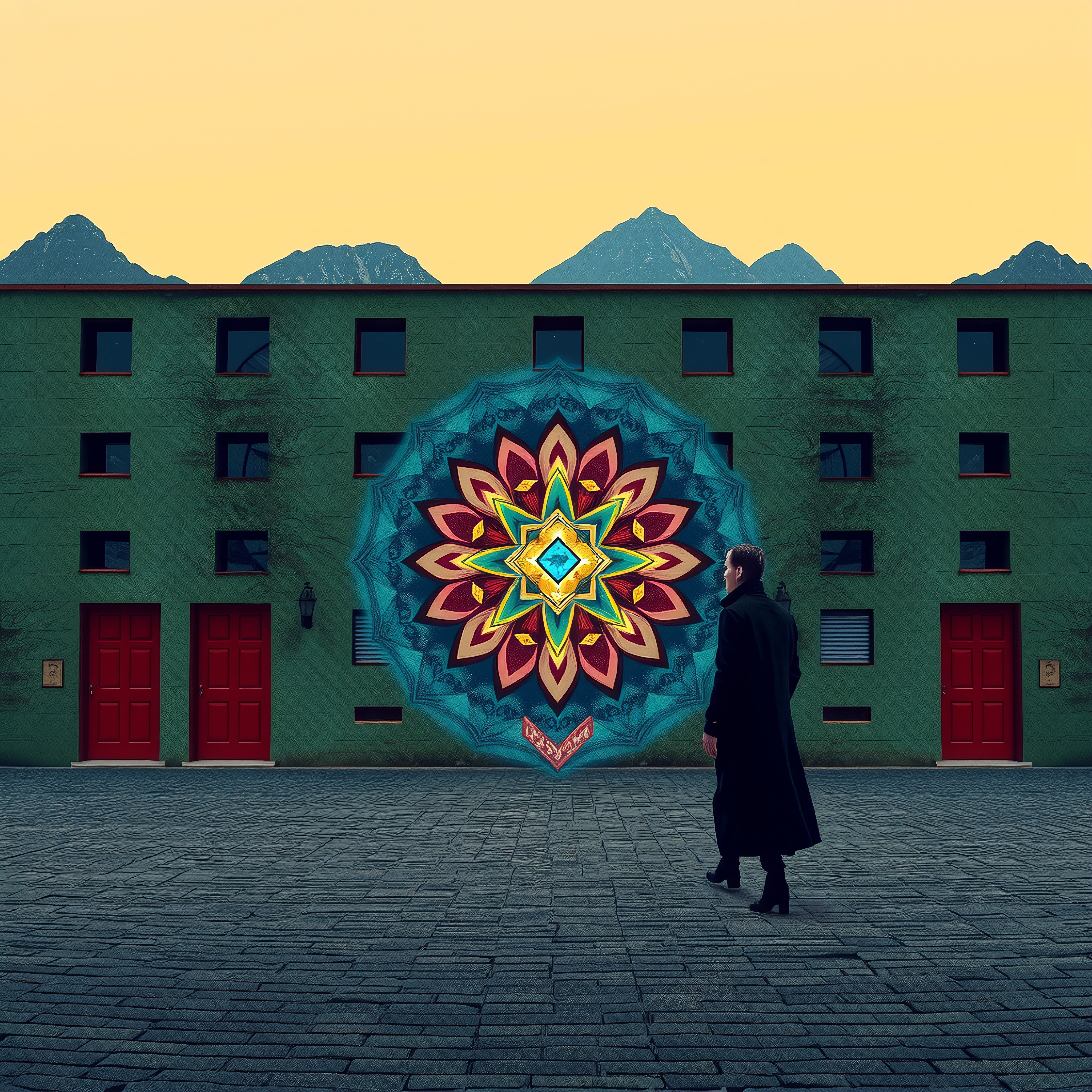 Colorful Mandala on Green Building
