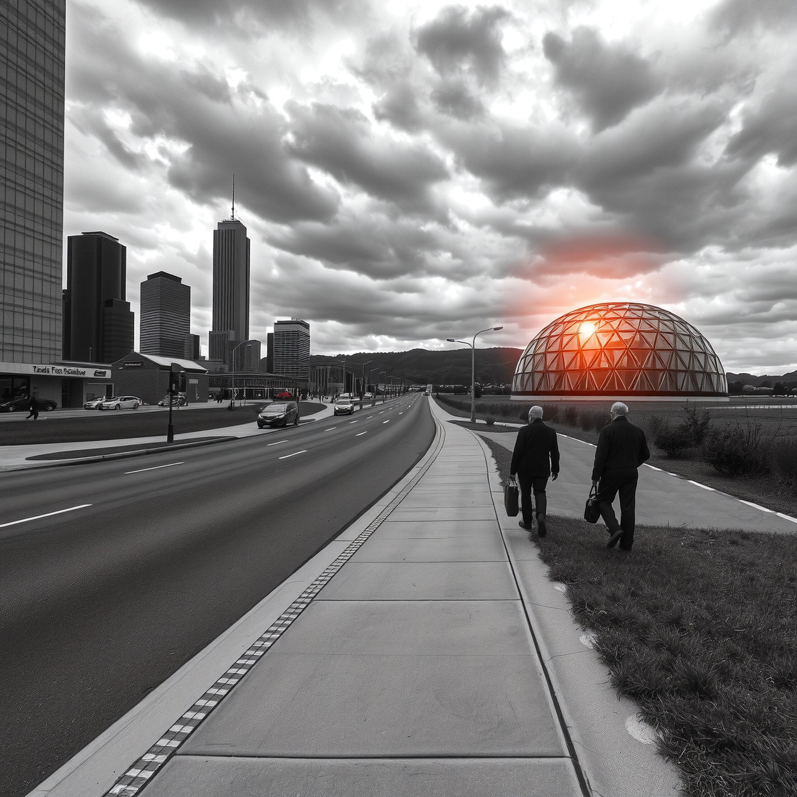 Futuristic Dome Against Cityscape