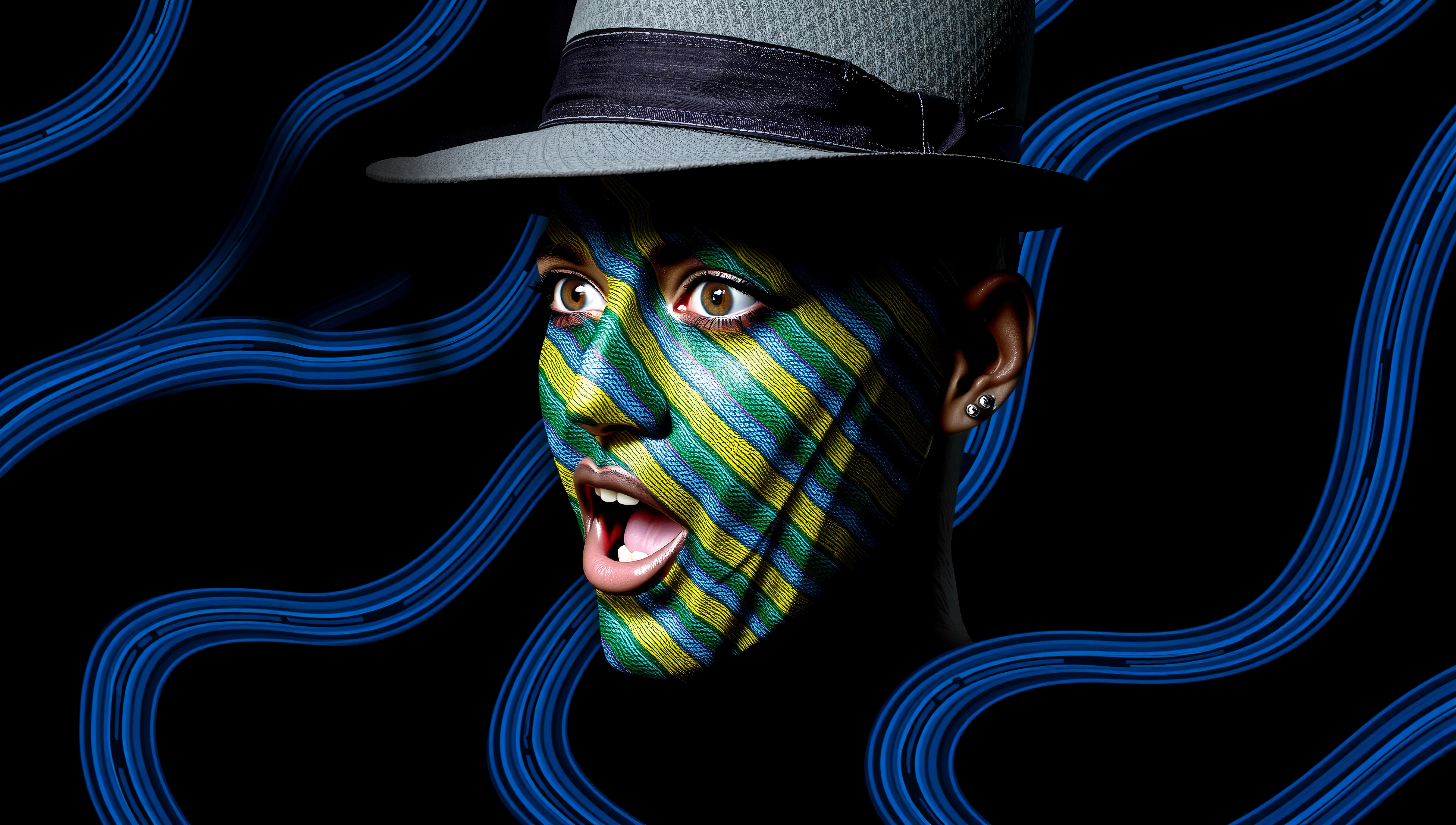 Vibrant Face with Painted Stripes