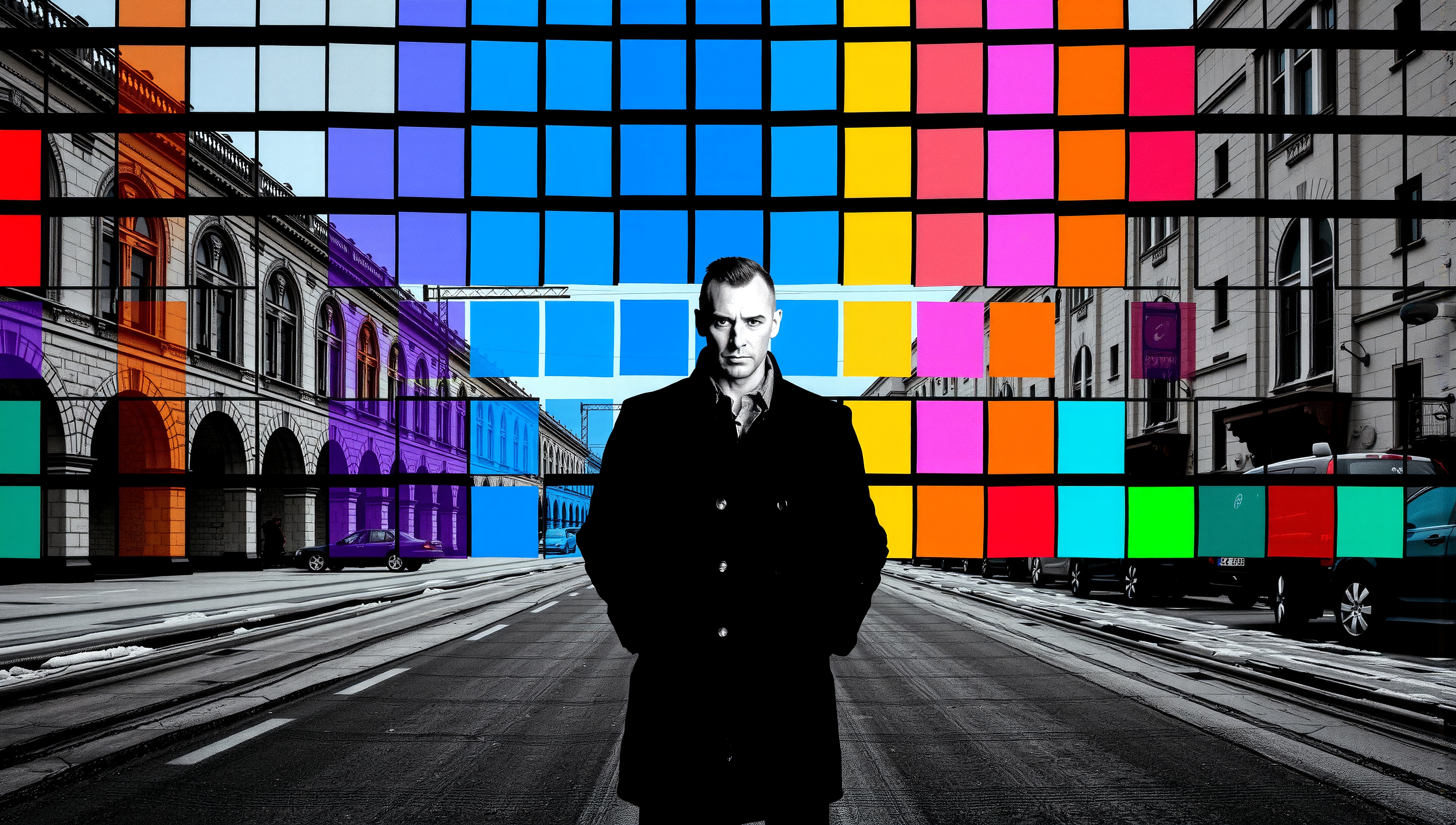 Colorful Urban Grid Overlay Portrait