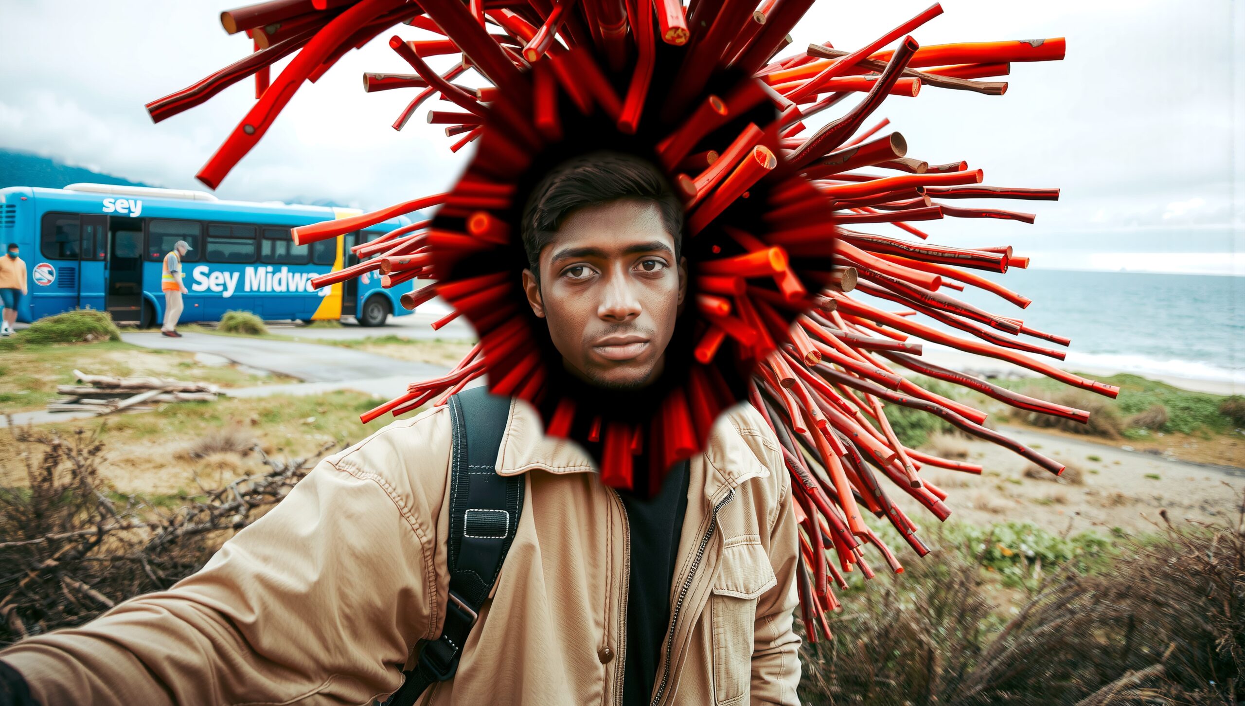 Artistic Portrait with Coastal Background
