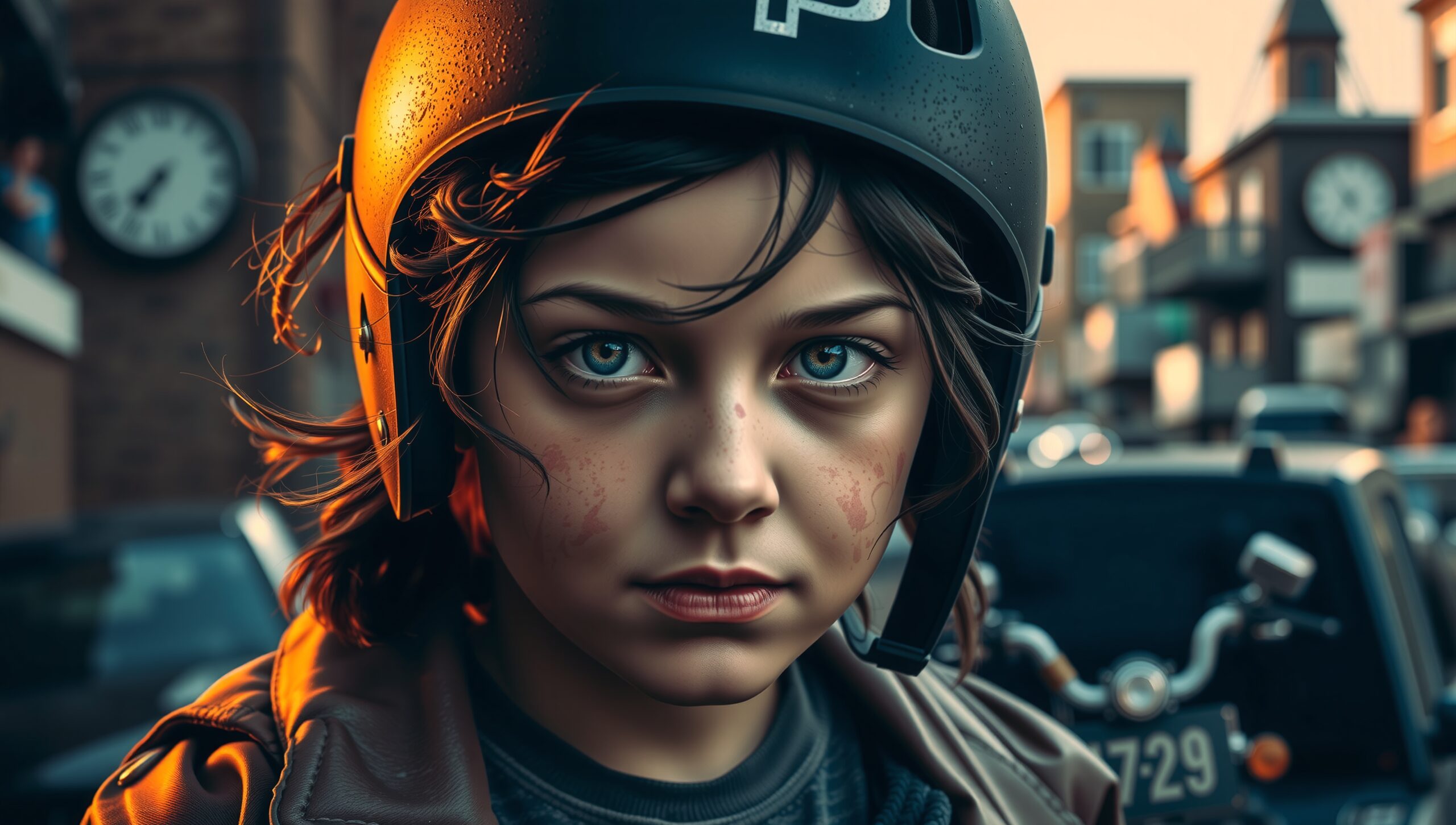 Child with Helmet City Street