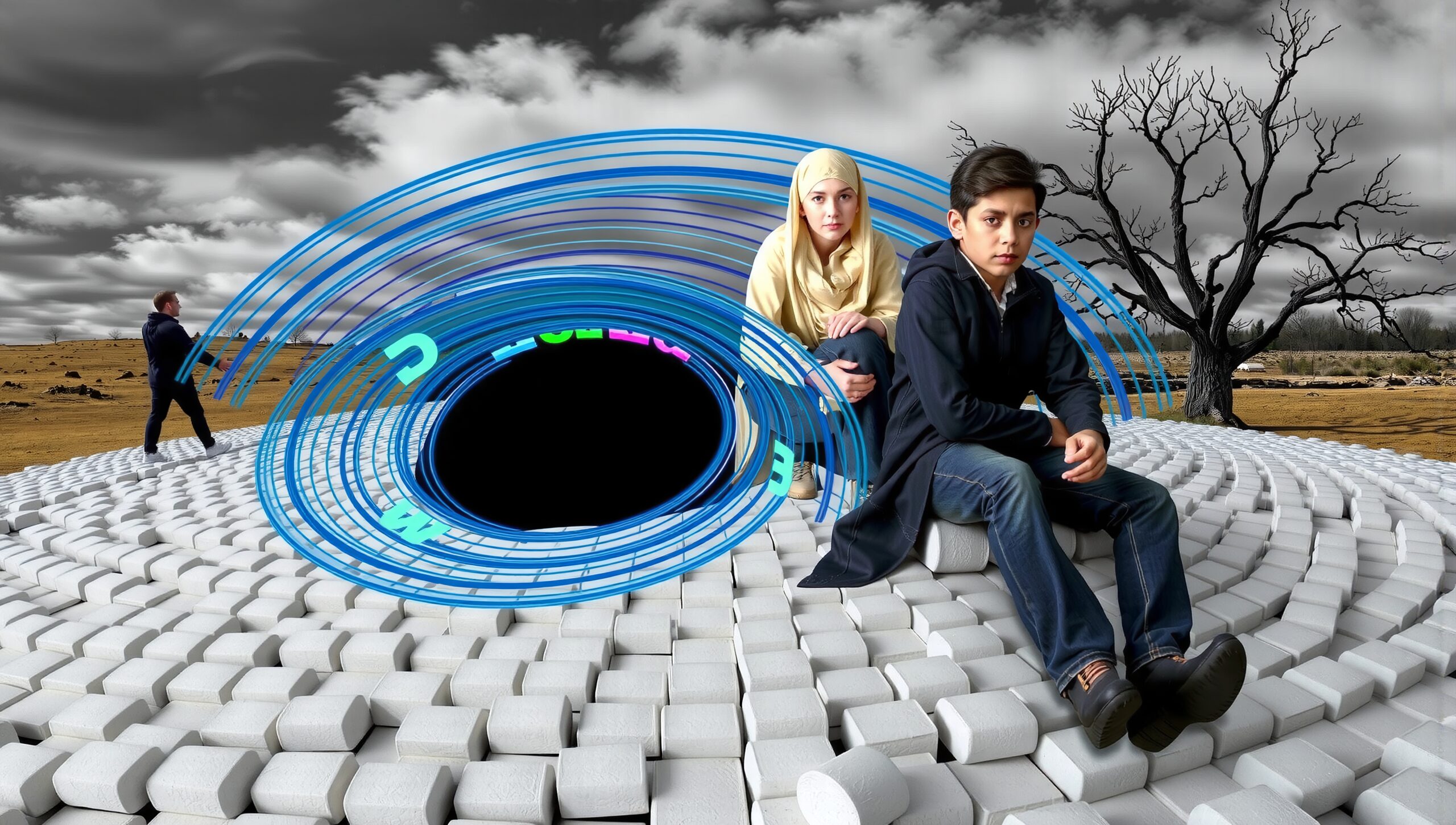 Futuristic Spiral in Barren Landscape