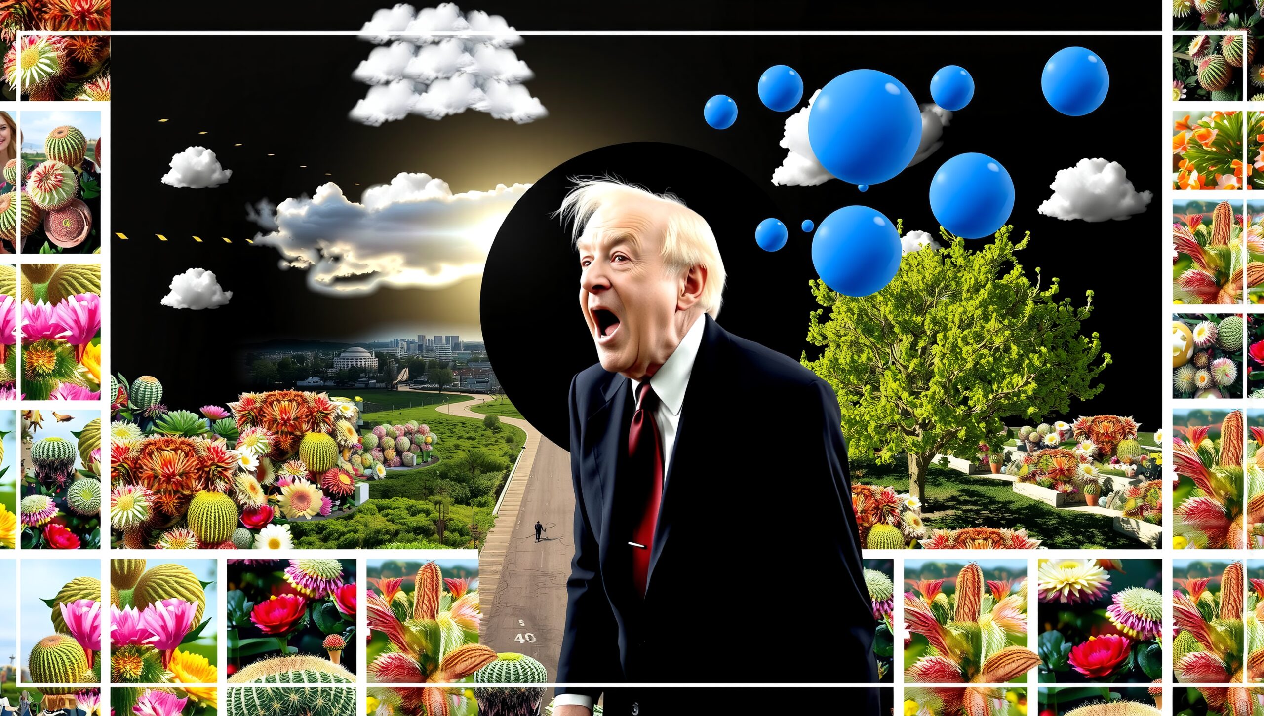 Surreal Landscape with Bright Spheres