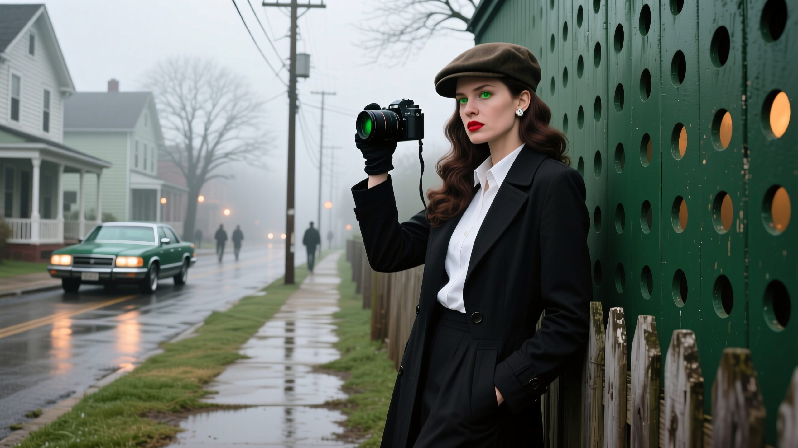 Mysterious Photographer on Foggy Street
